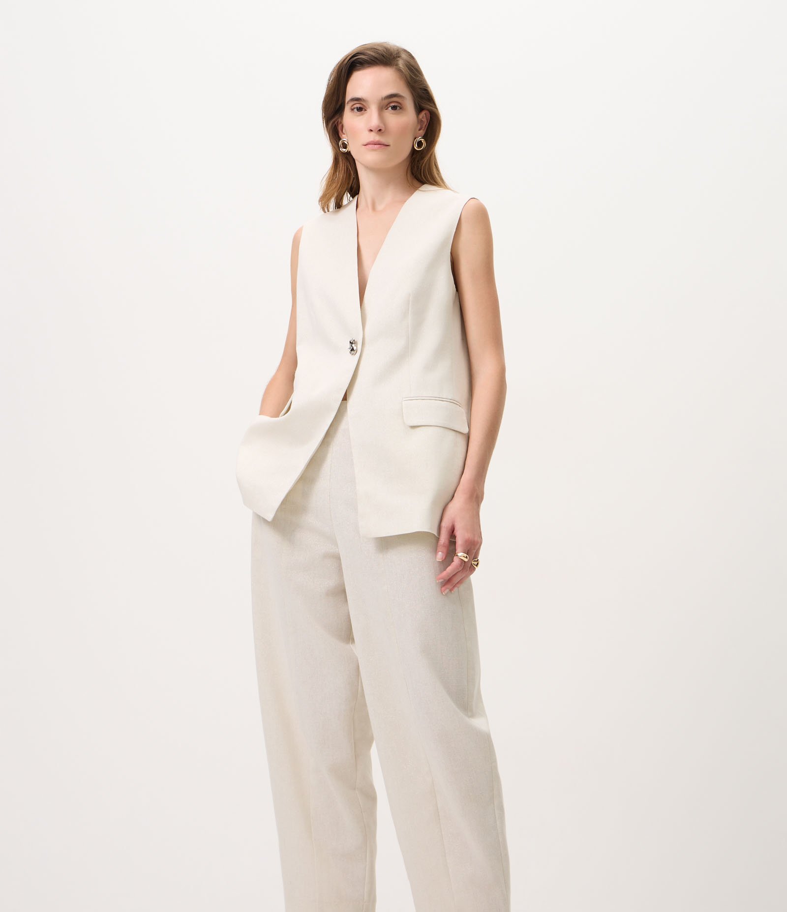 Calça Barrel em Flamê com Brilho Branco 2