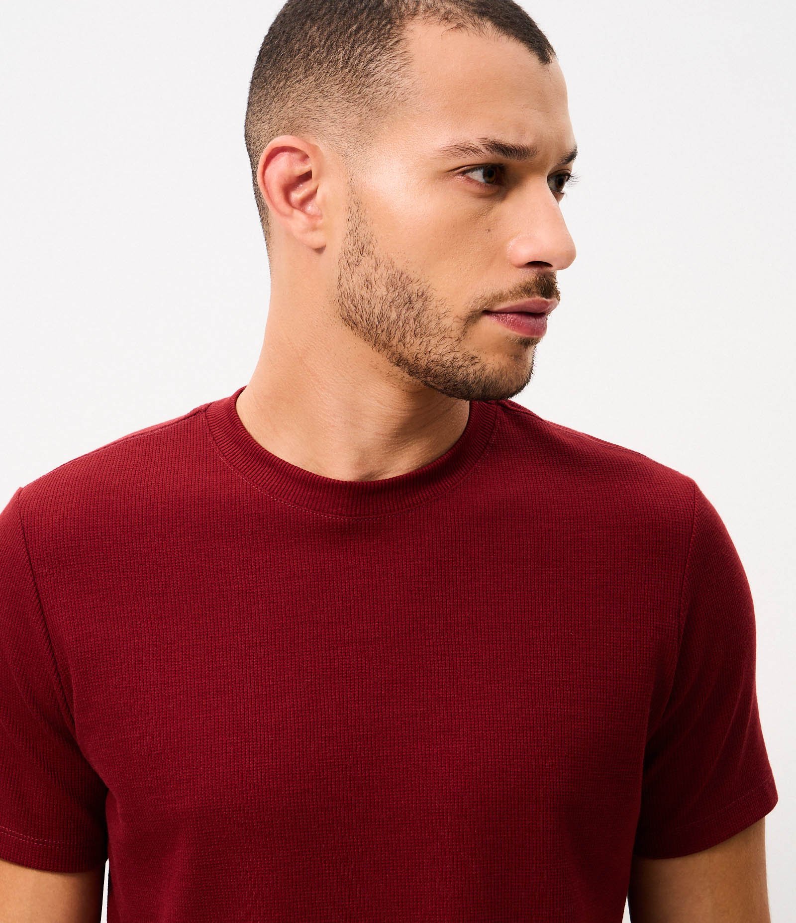 Camiseta Regular em Algodão com Textura Vinho 4