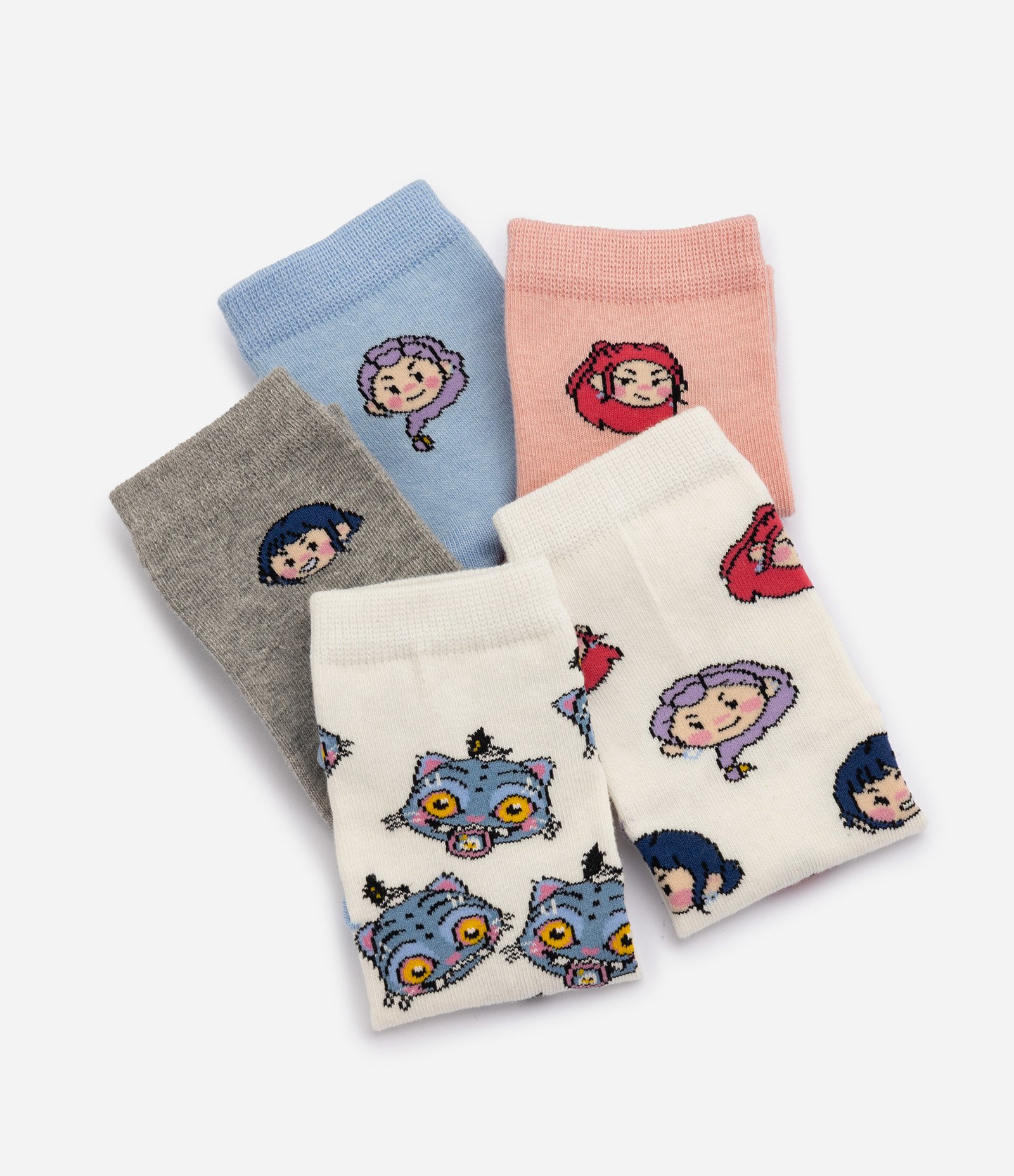 Kit 5 Meias Infantil Cano Médio Em Algodão Guerreiras k-pop - Tam 19 a 34 Multicores 3