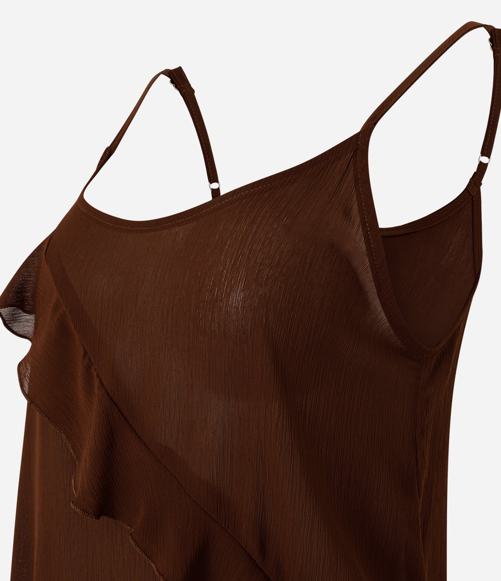 Blusa de Alcinha com Babados e Barra Assimétrica com Lateral Alongada Marrom 6