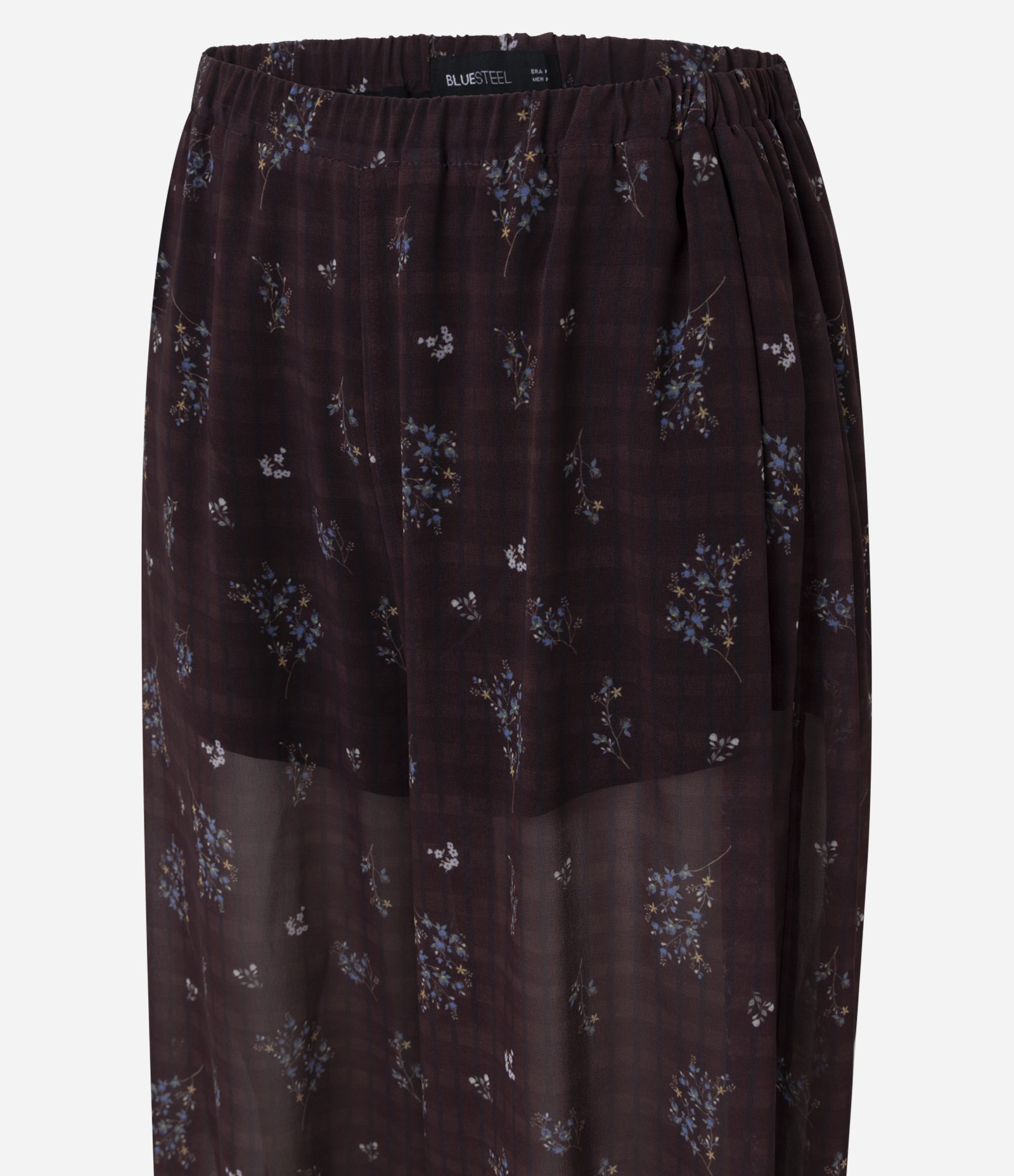 Calça em Chiffon com Amarração na Barra e Renda Floral Aplicada Marrom 6
