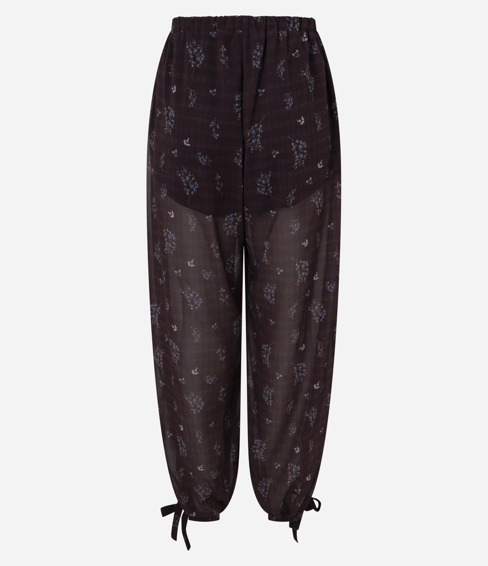 Calça em Chiffon com Amarração na Barra e Renda Floral Aplicada Marrom 7