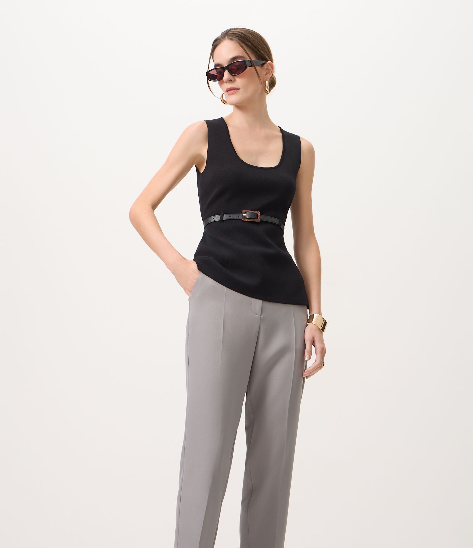 Calça Cenoura com Cós Alfaiatado Cinza 2