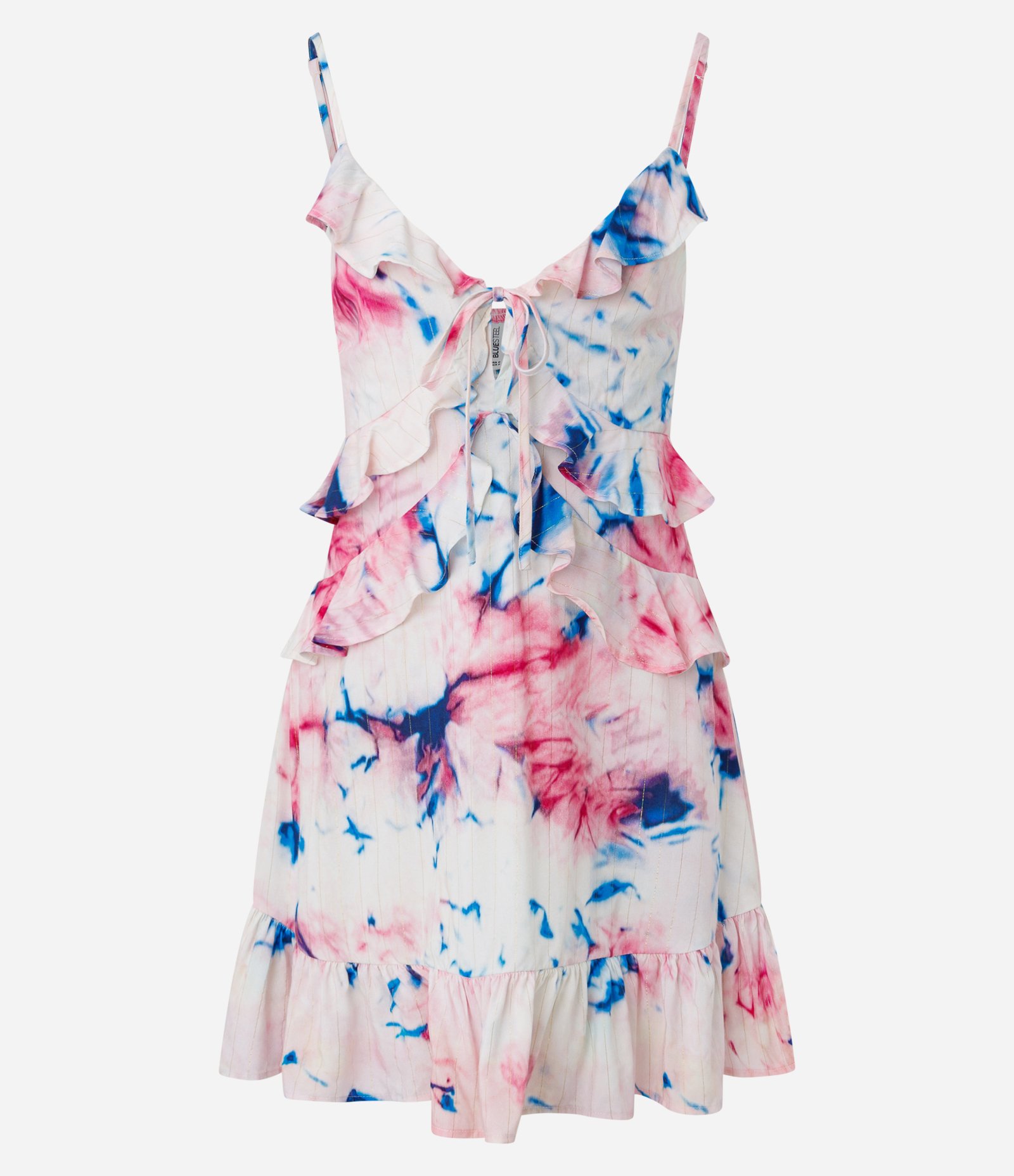 Vestido Curto em Viscose com Babados e Estampa Floral Aquarela Rosa Claro 1