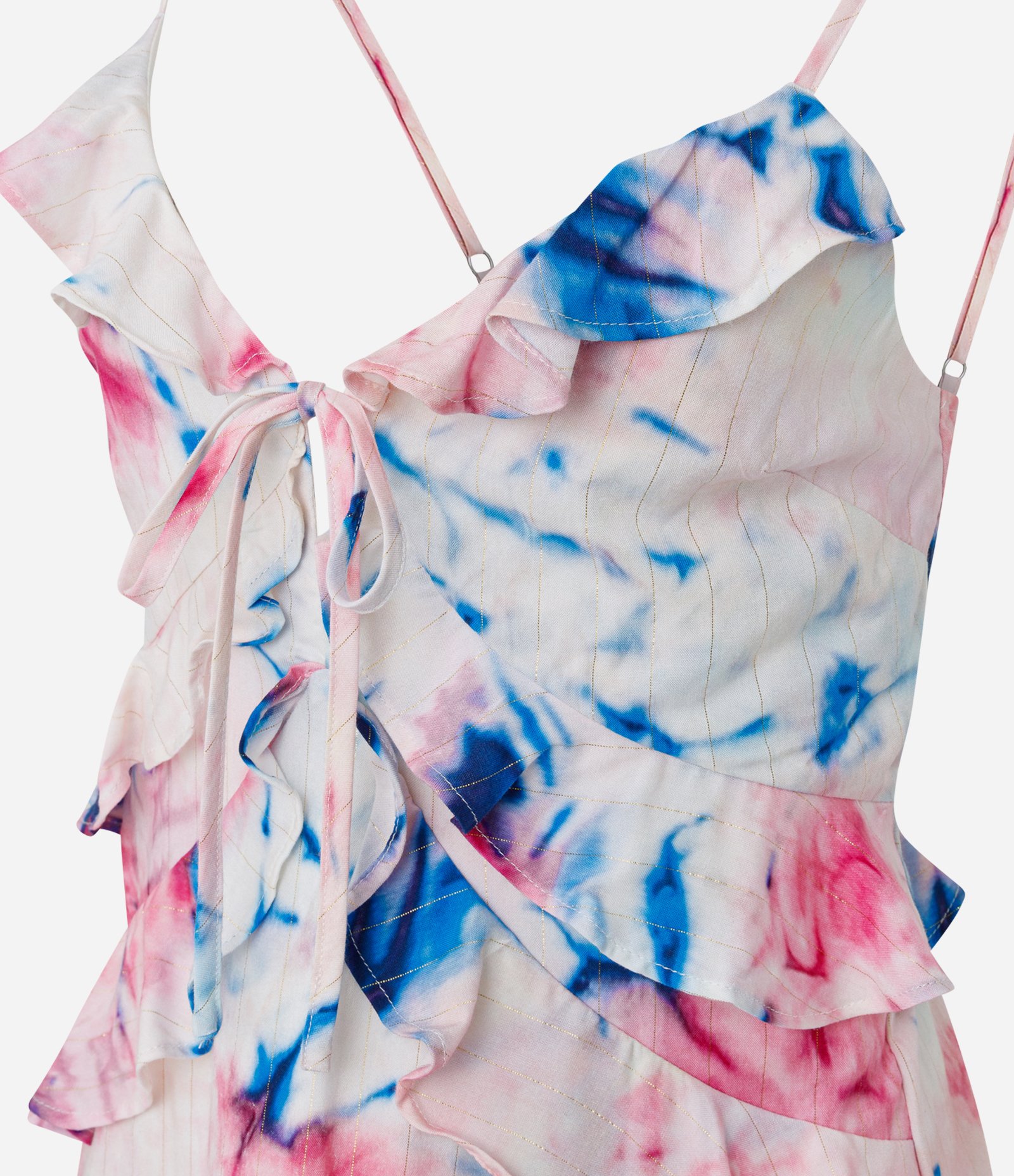 Vestido Curto em Viscose com Babados e Estampa Floral Aquarela Rosa Claro 2