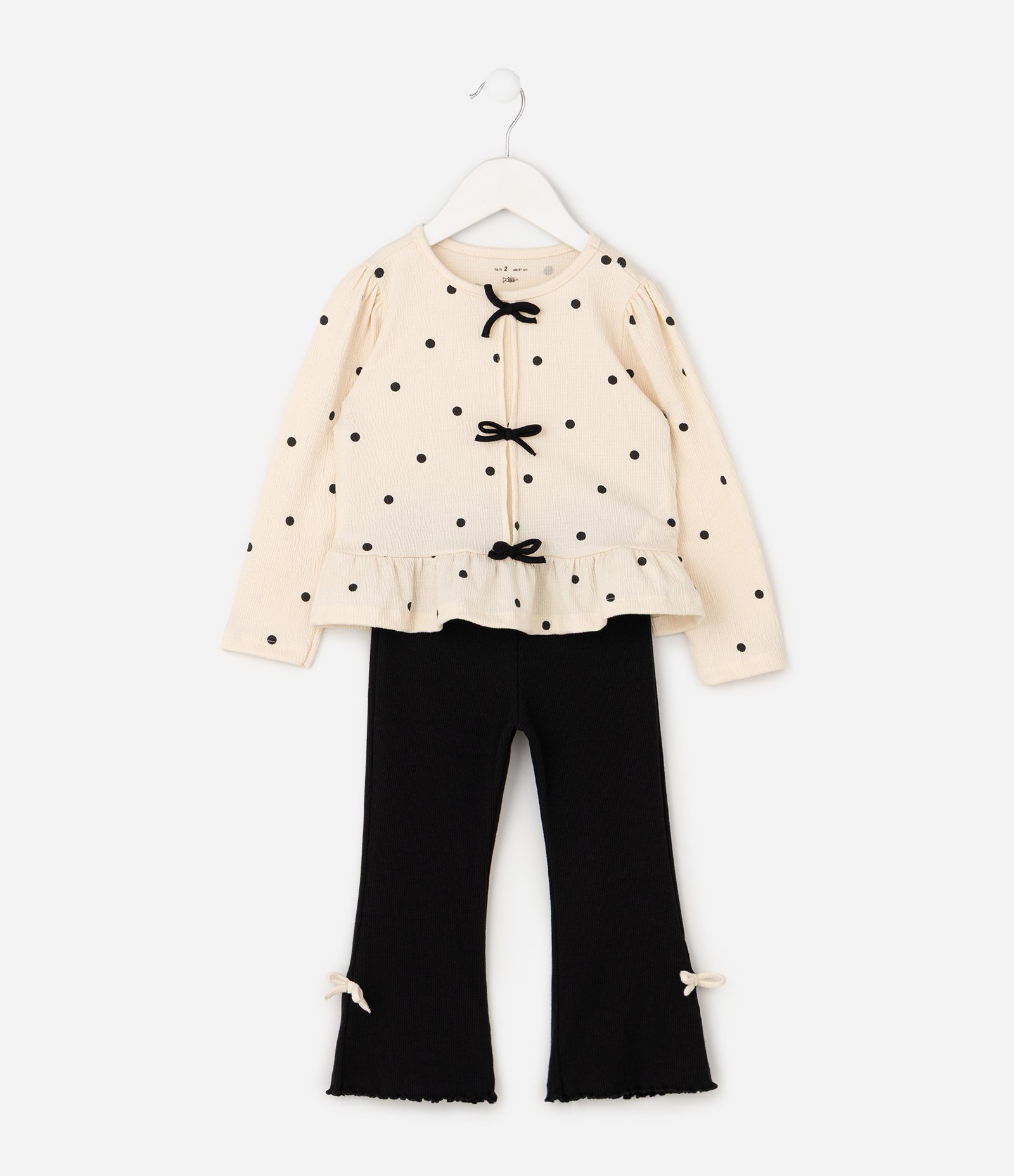 Conjunto Infantil Blusa Poá e Calça com Lacinhos - Tam 1 a 6 Anos Preto 2