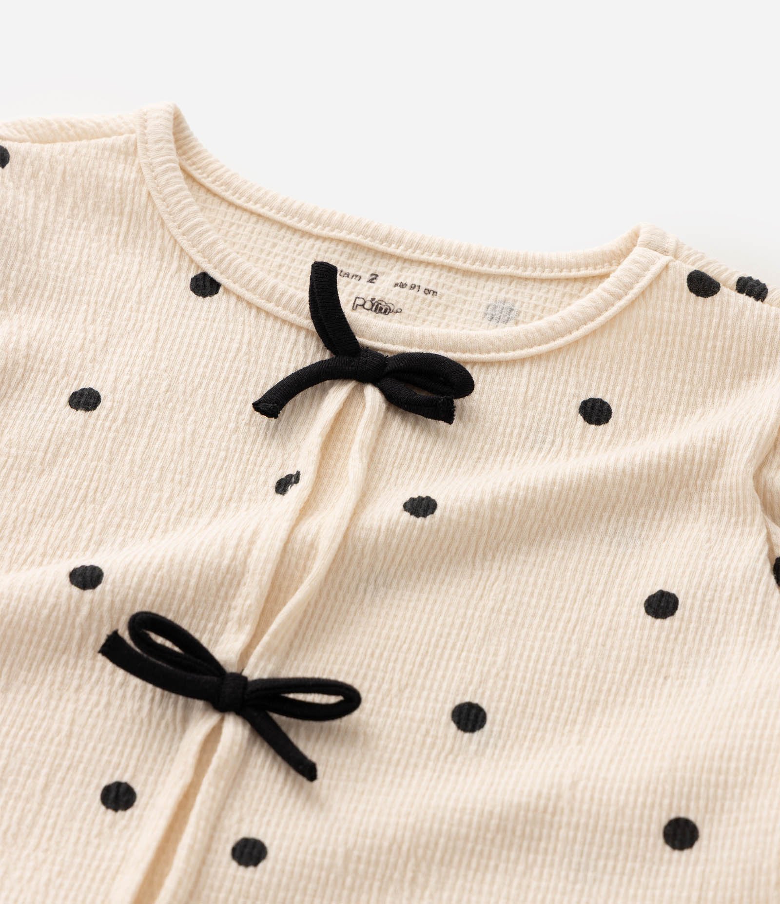 Conjunto Infantil Blusa Poá e Calça com Lacinhos - Tam 1 a 6 Anos Preto 5