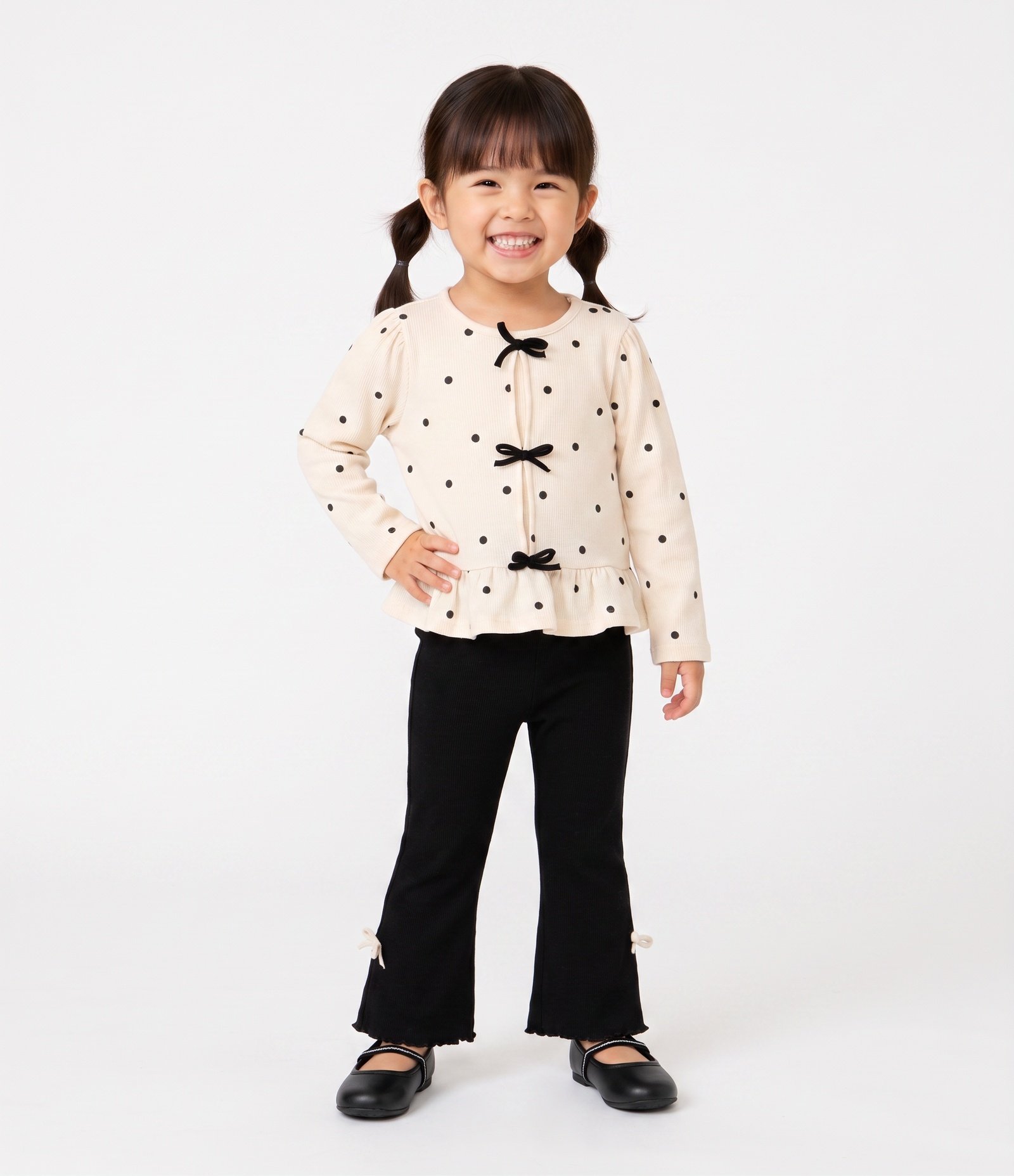 Conjunto Infantil Blusa Poá e Calça com Lacinhos - Tam 1 a 6 Anos Preto 1