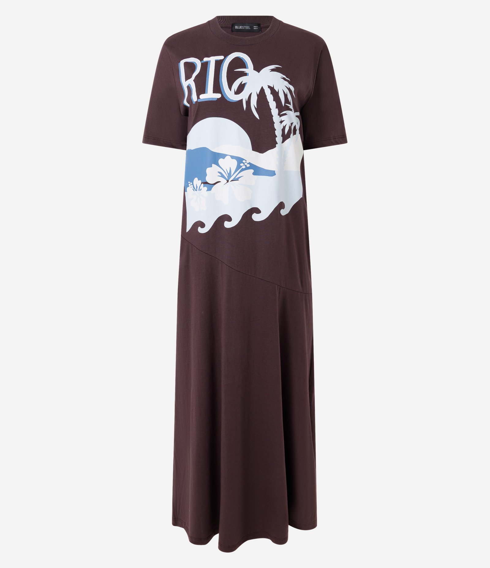 Vestido Longo em Algodão com Modelagem T-Shirt e Estampa Rio de Janeiro Marrom 1