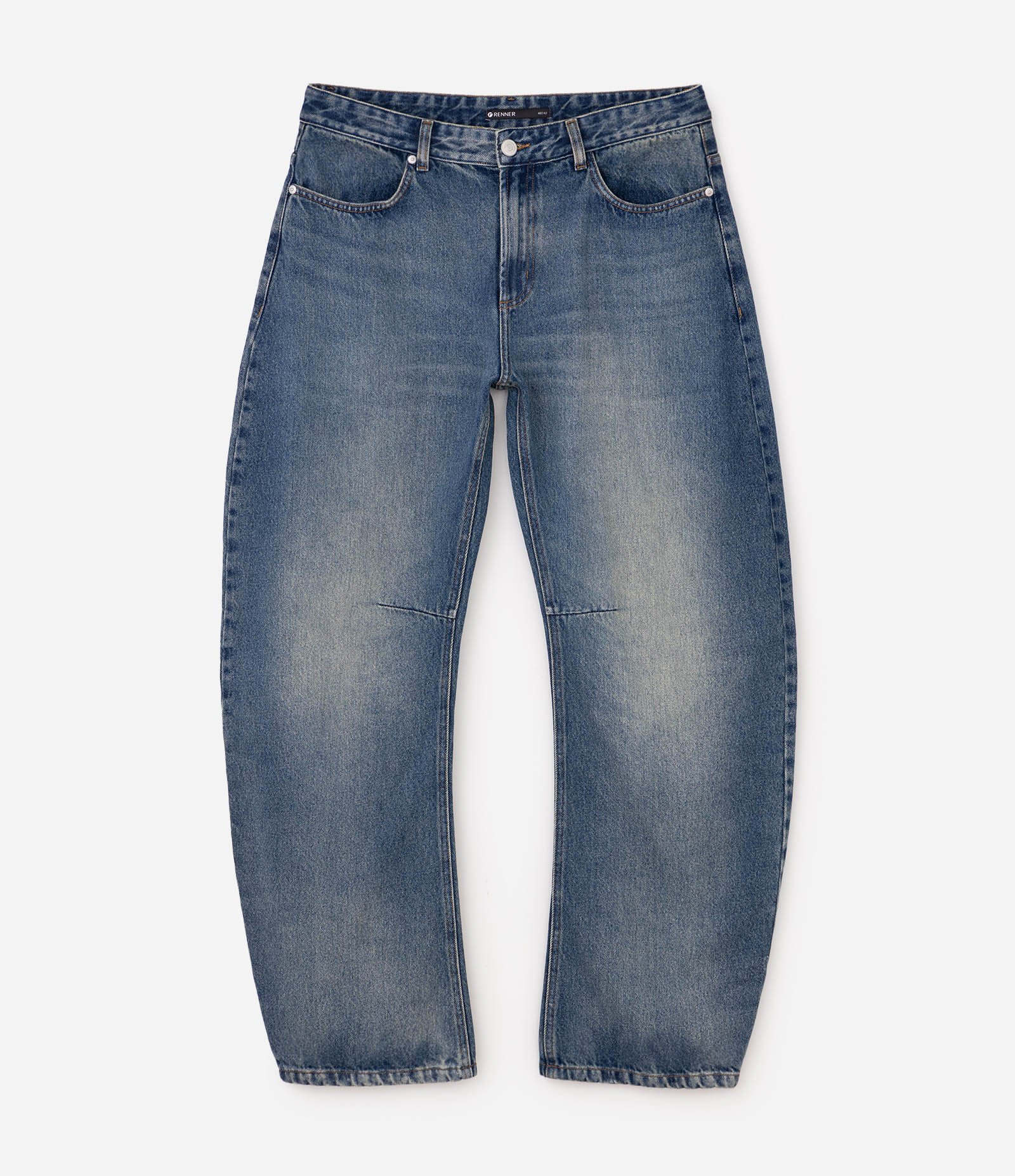 Calça Jeans Baggy com Recortes Curvos Azul 1