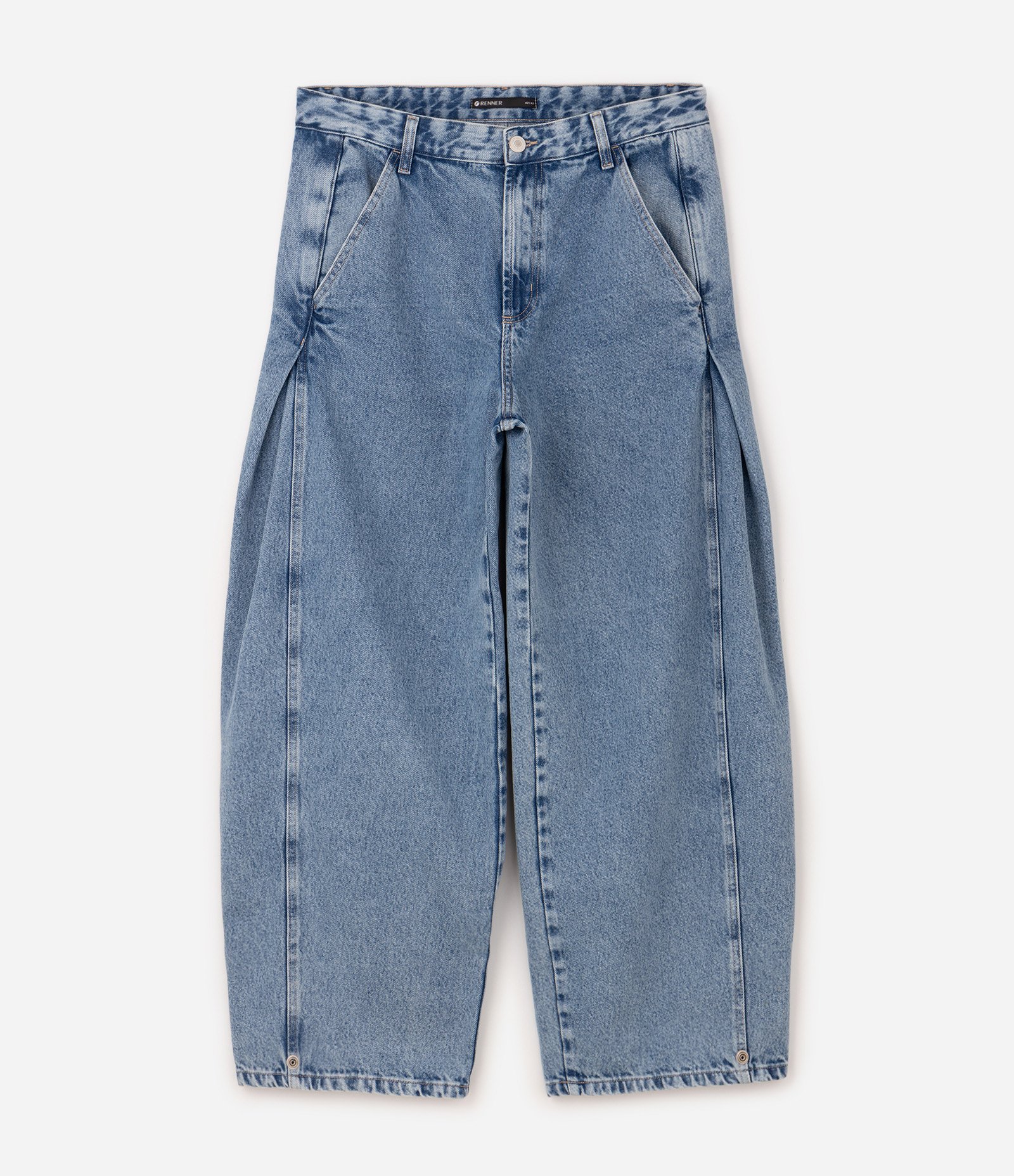 Calça Balloon em Jeans com Botão na Barra Azul 1