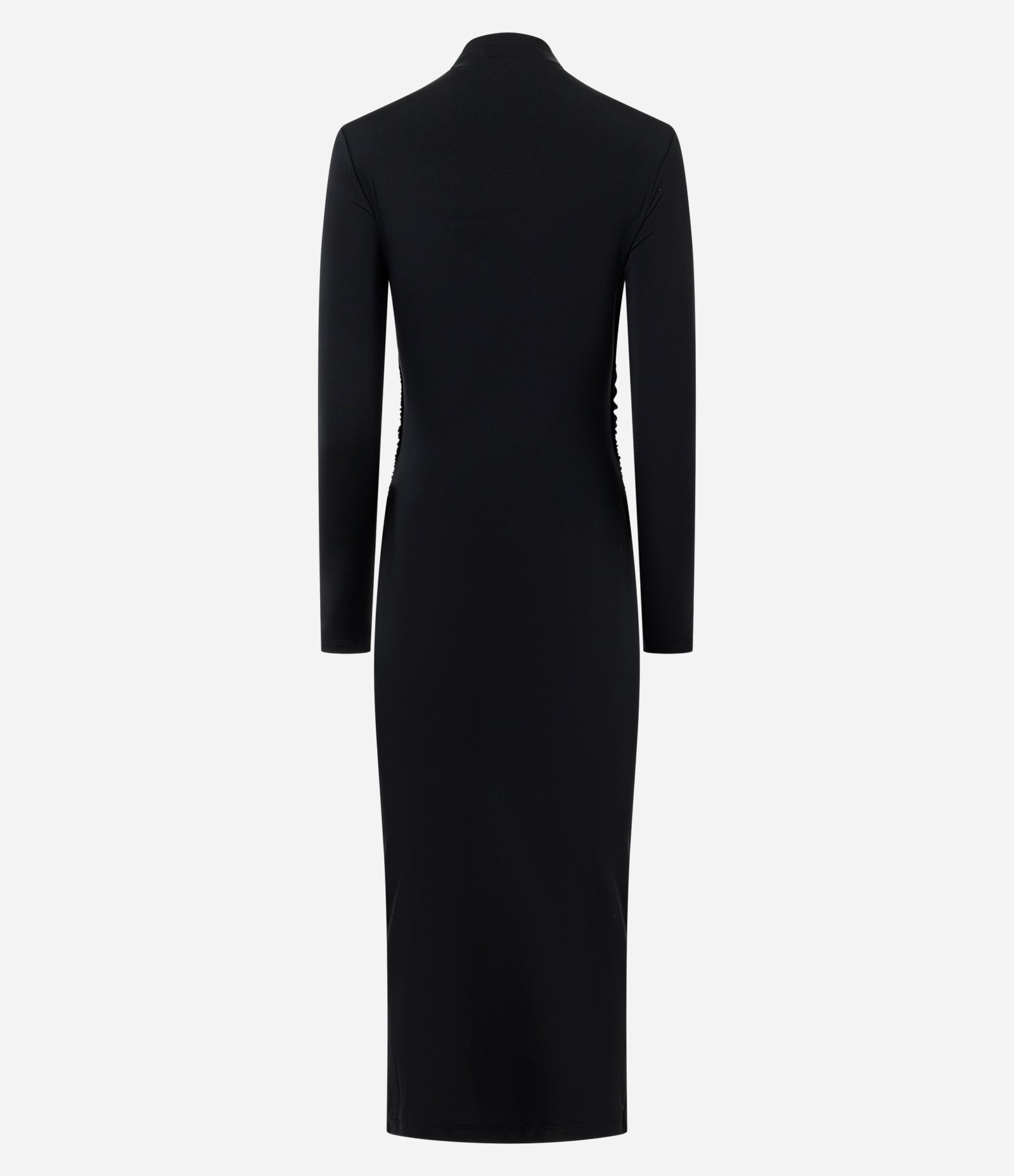 Vestido Midi com Pregas no Ombro e Fenda Lateral Preto 2