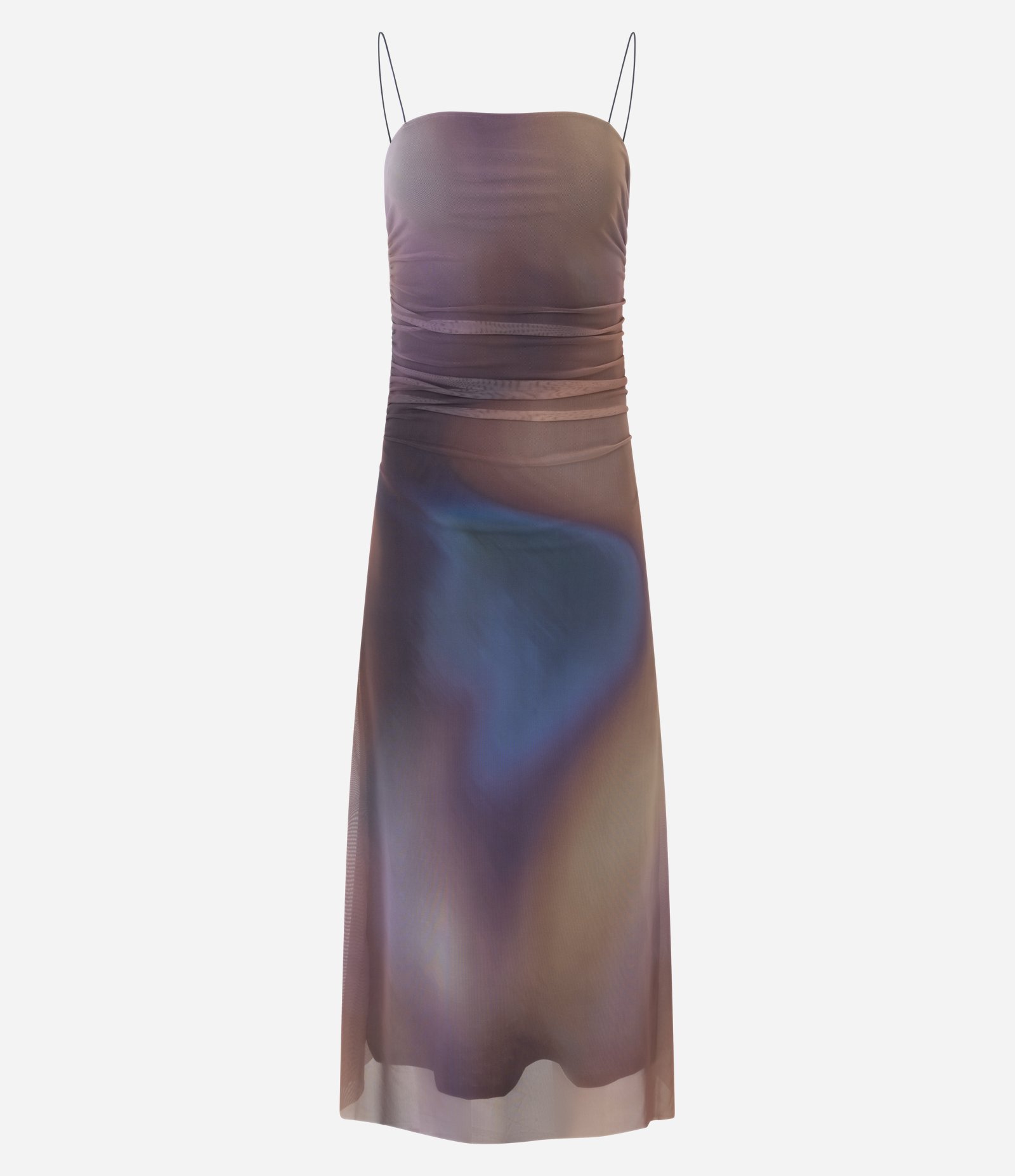 Vestido Midi em Tule com Efeito Manchado e Drapeado Marrom 5