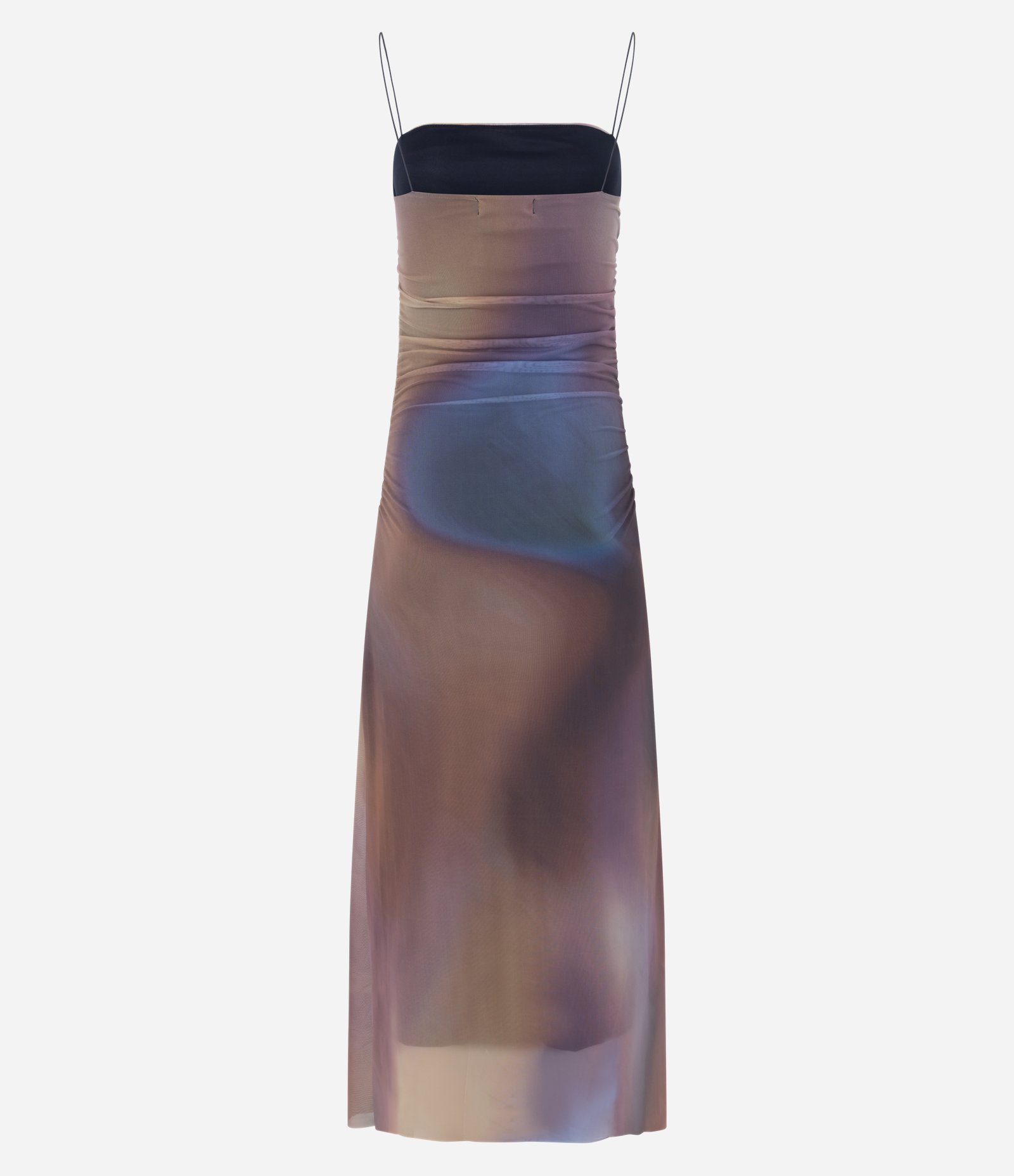 Vestido Midi em Tule com Efeito Manchado e Drapeado Marrom 6