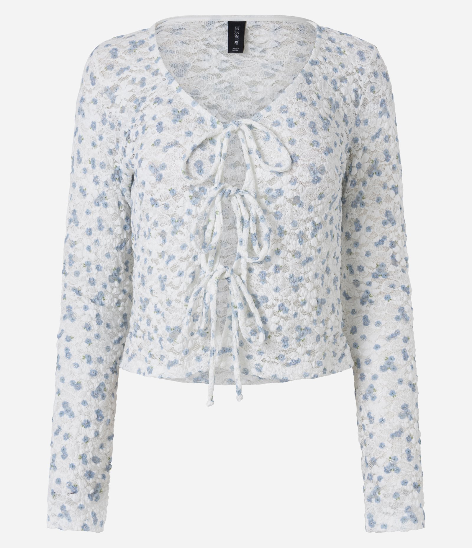 Blusa em Renda Floral com Amarrações Frontais Branco 5