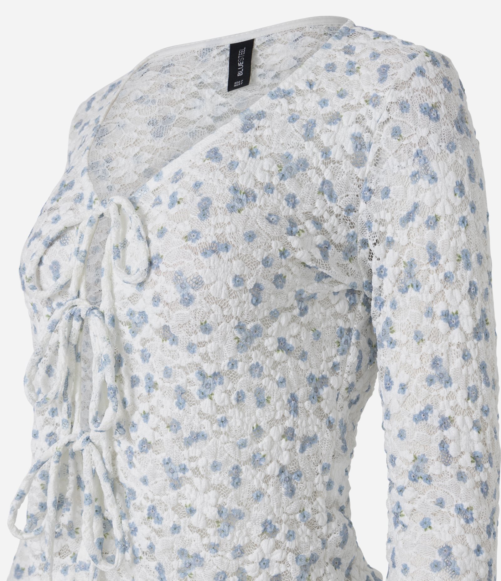 Blusa em Renda Floral com Amarrações Frontais Branco 6