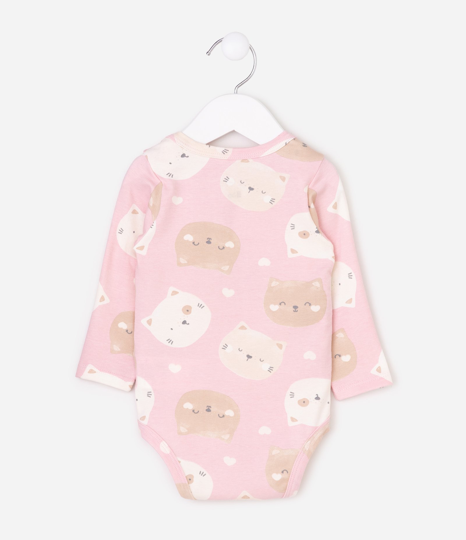 Body Bebê Cotton Gatos Cara de Bicho - Tam 0 a 18 Meses Rosa 2