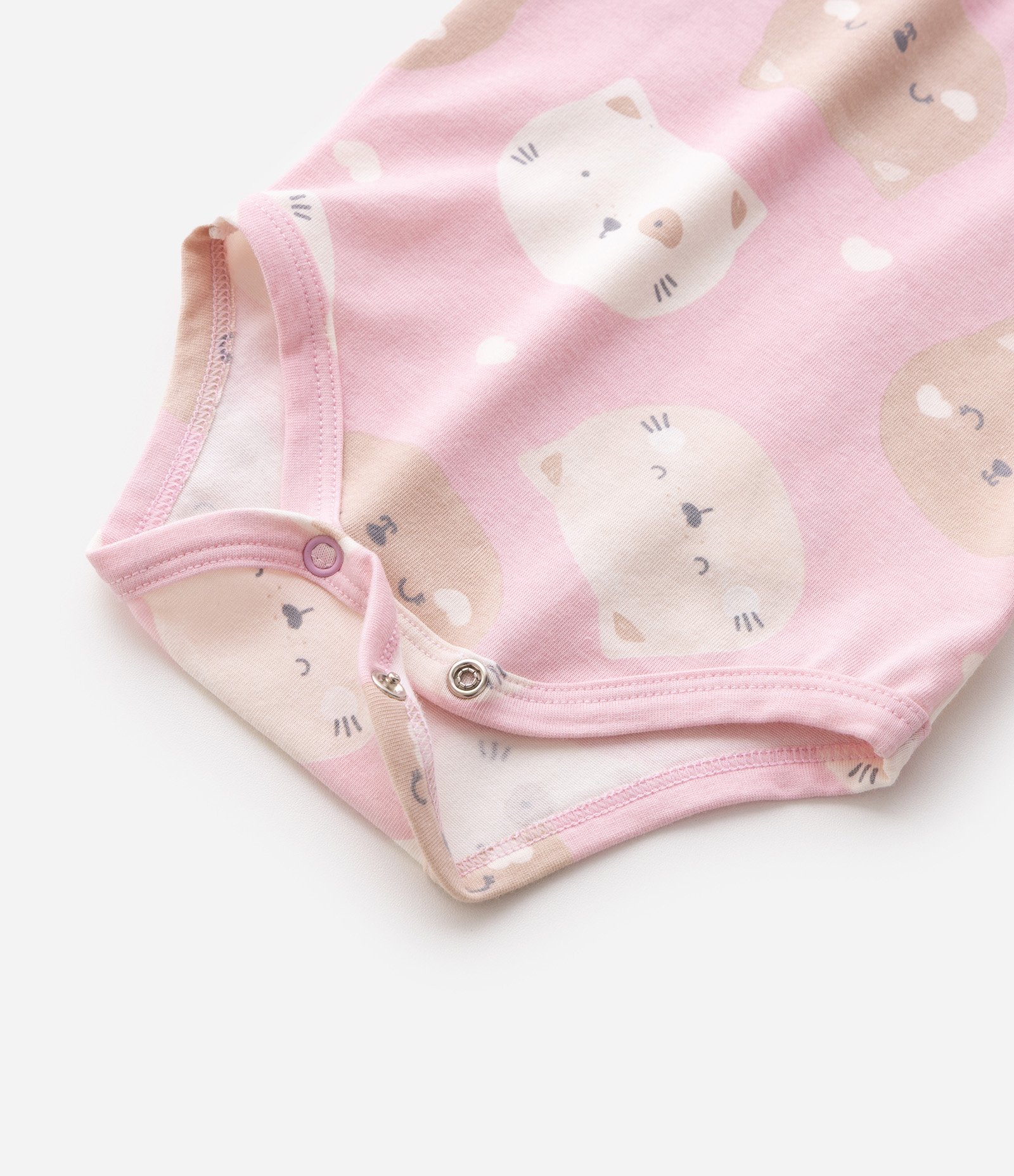 Body Bebê Cotton Gatos Cara de Bicho - Tam 0 a 18 Meses Rosa 3
