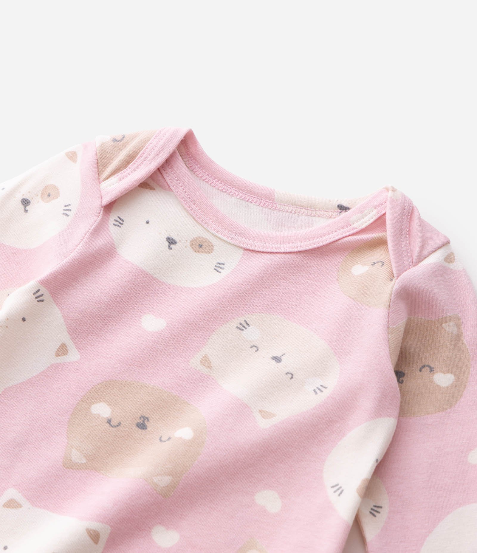 Body Bebê Cotton Gatos Cara de Bicho - Tam 0 a 18 Meses Rosa 4