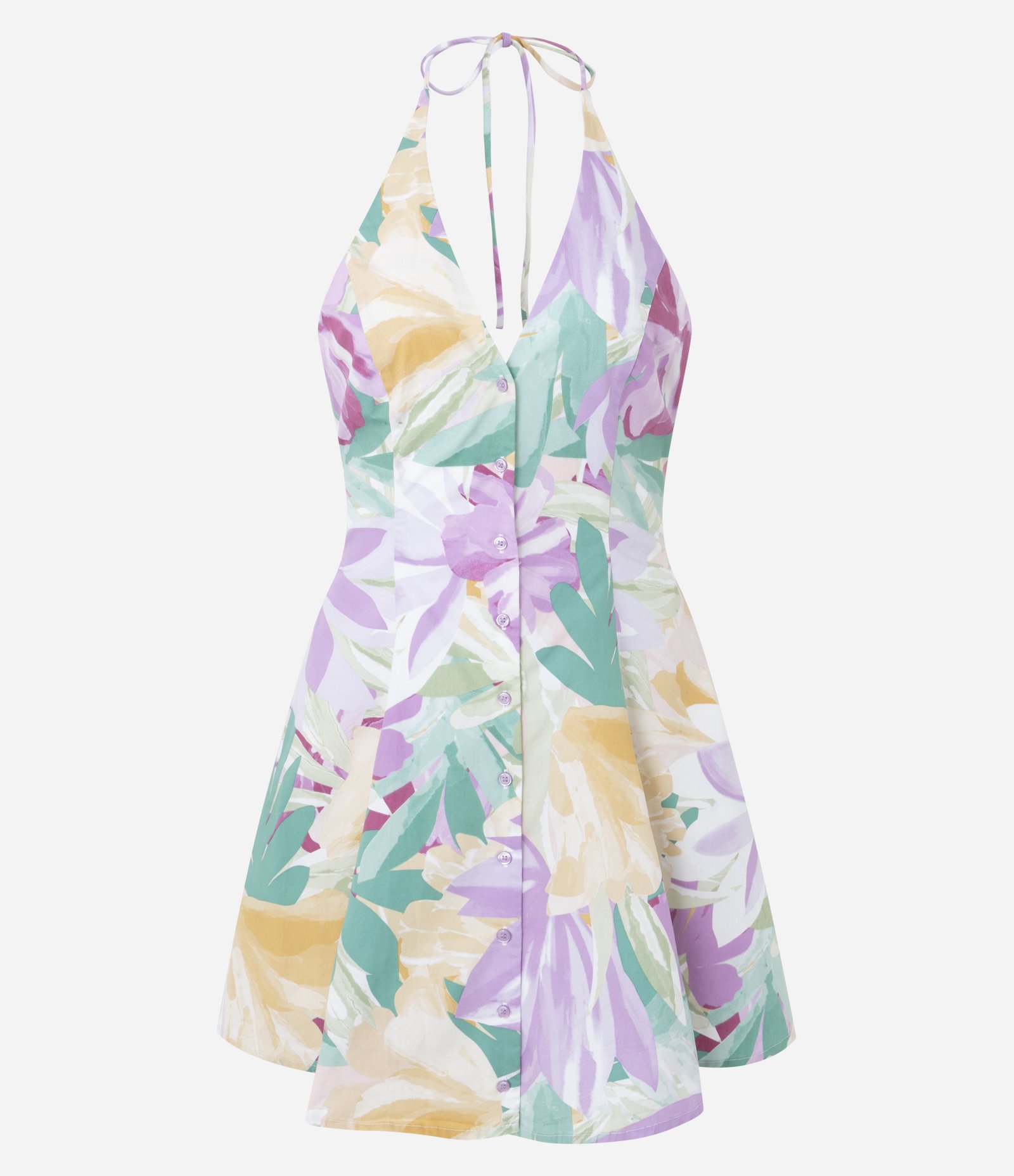 Vestido Frente Única em Tricoline Estampada com Botões Frontais Lilás 6