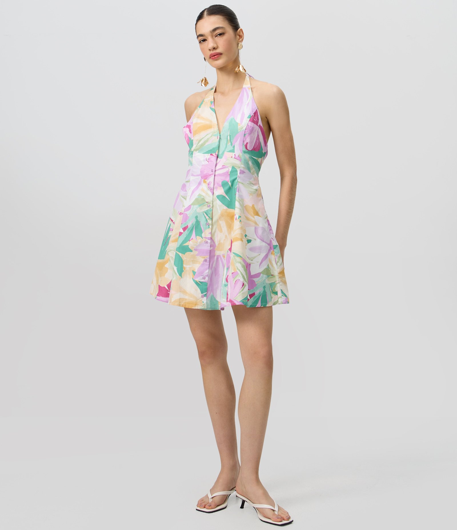 Vestido Frente Única em Tricoline Estampada com Botões Frontais Lilás 2