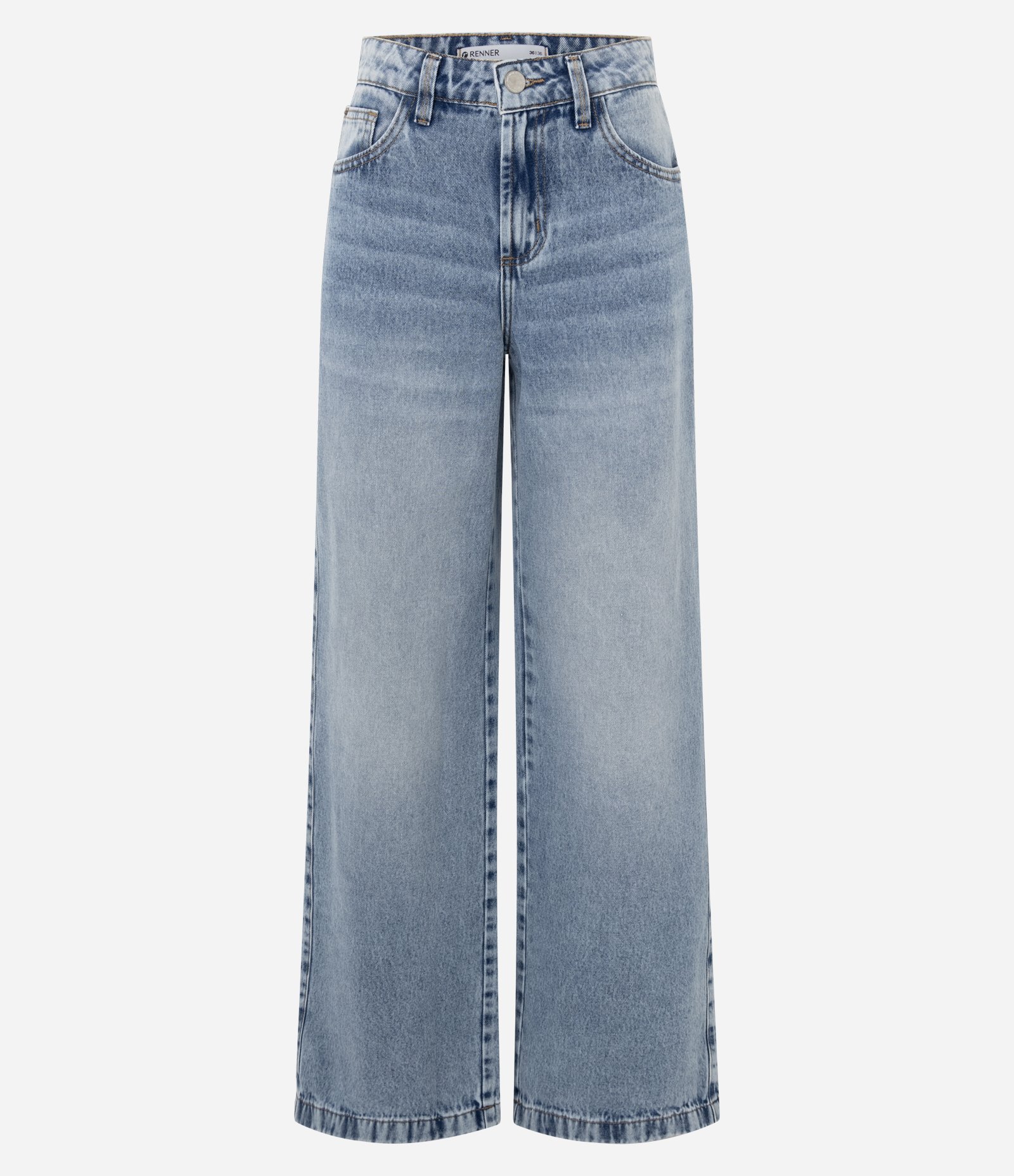 Calça Wide Leg em Jeans com Cintura Média Azul 1