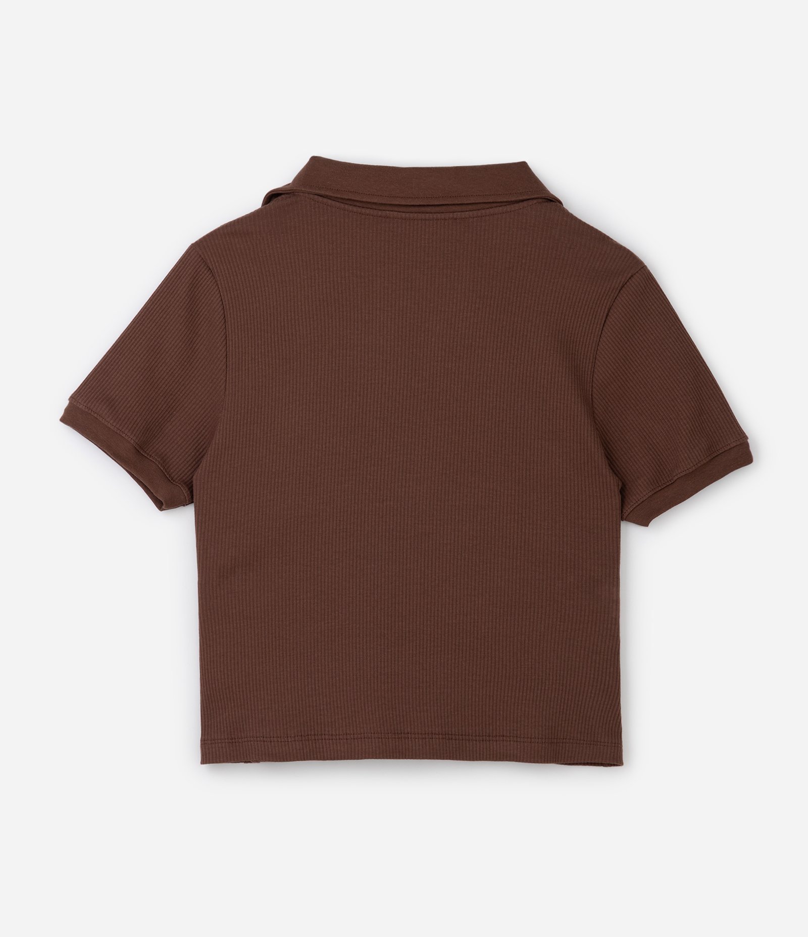 Blusa Baby Look em Ribana com Gola Polo Curve & Plus Size Marrom 2