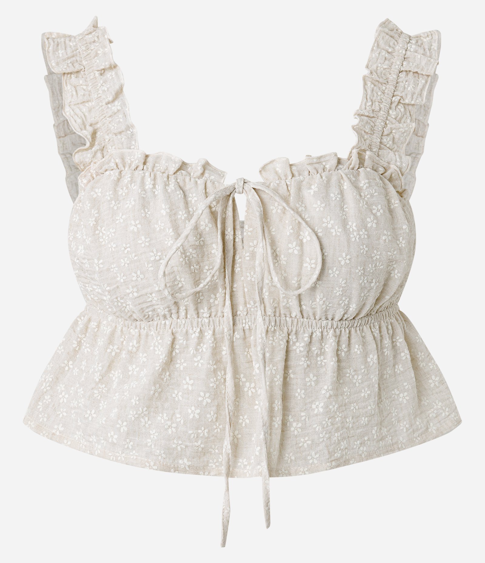 Blusa Regata com Bordado Floral Texturizado e Amarração Frontal Off White 4