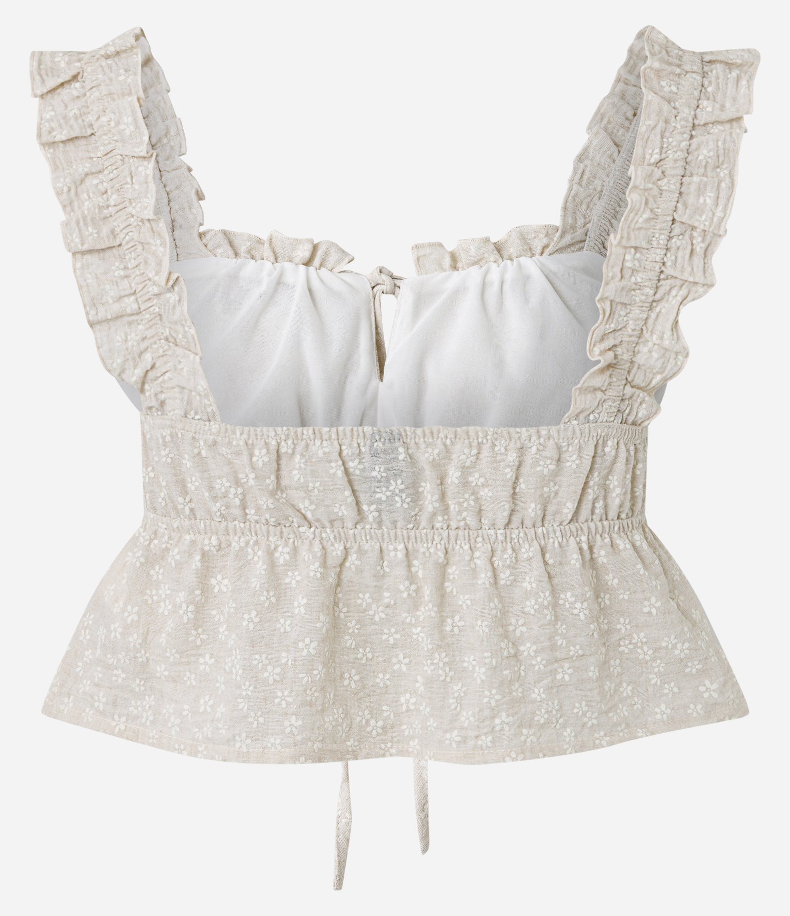 Blusa Regata com Bordado Floral Texturizado e Amarração Frontal Off White 5