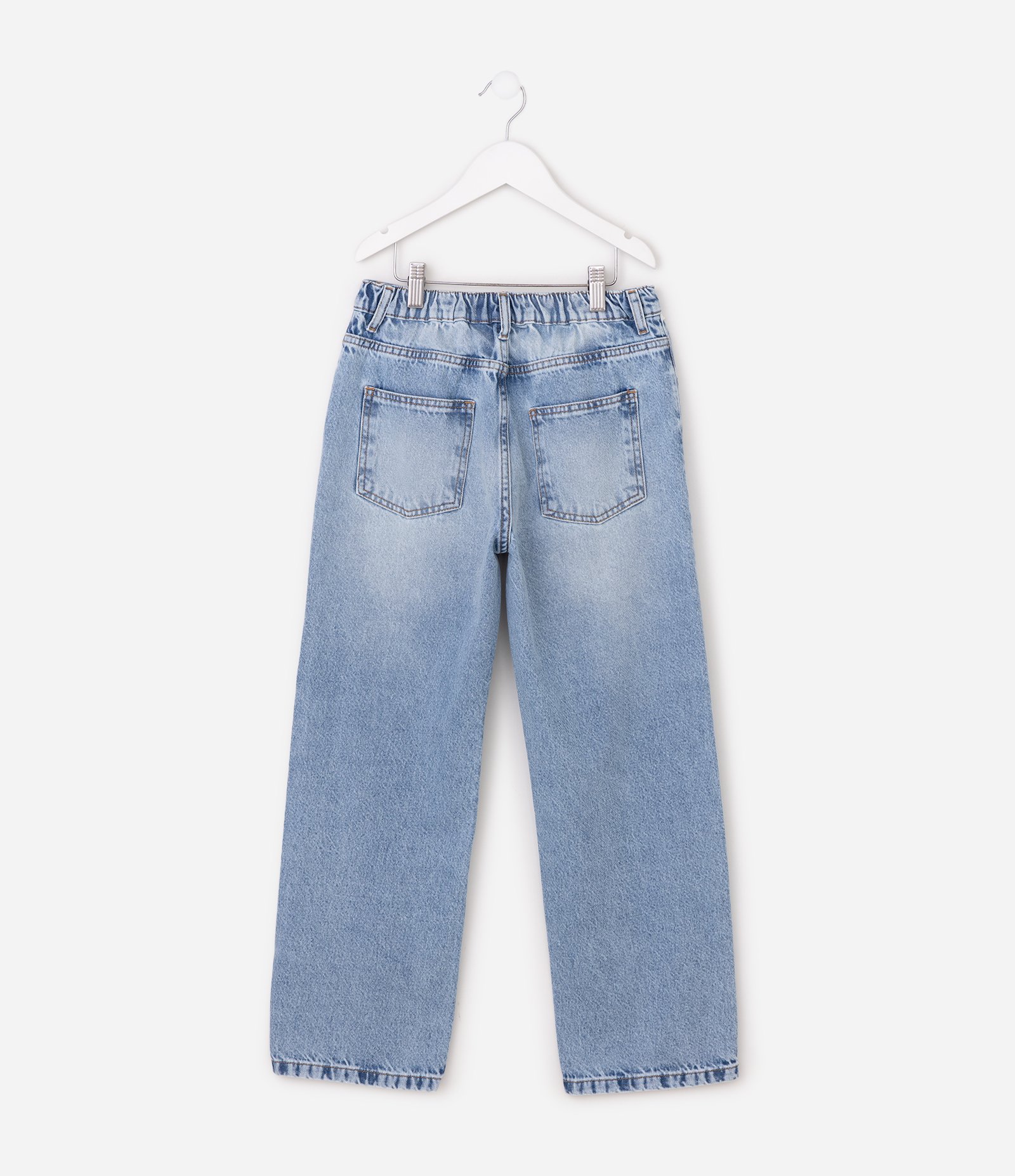 Calça Jeans Infantil Em Algodão Com Renda no Cós - Tam 5 a 16 Anos Azul Médio 2