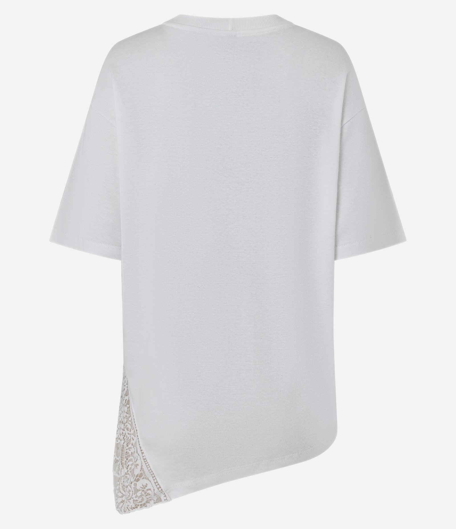 Camiseta em Algodão com Aplicação de Renda e Barra Assimétrica Branco 6