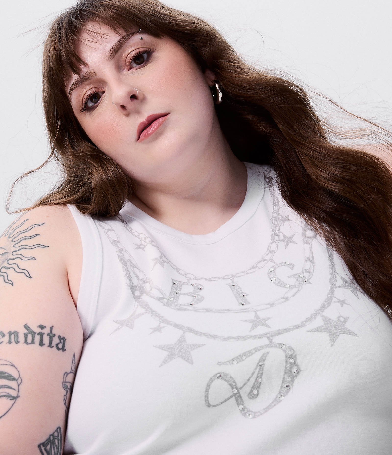 Blusa Canelada com Lettering em Strass Duquesa Curve & Plus Size Branco 3