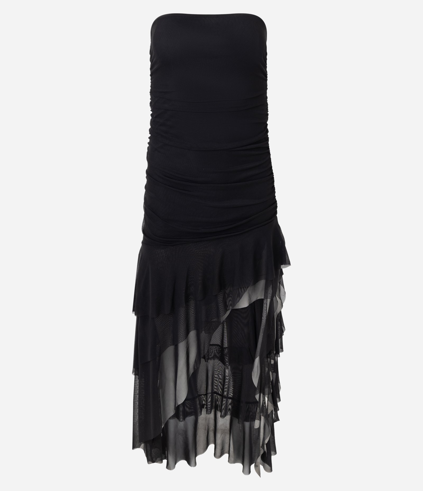 Vestido Midi em Tule com Babados Assimétricos e Barra Mullet Preto 5