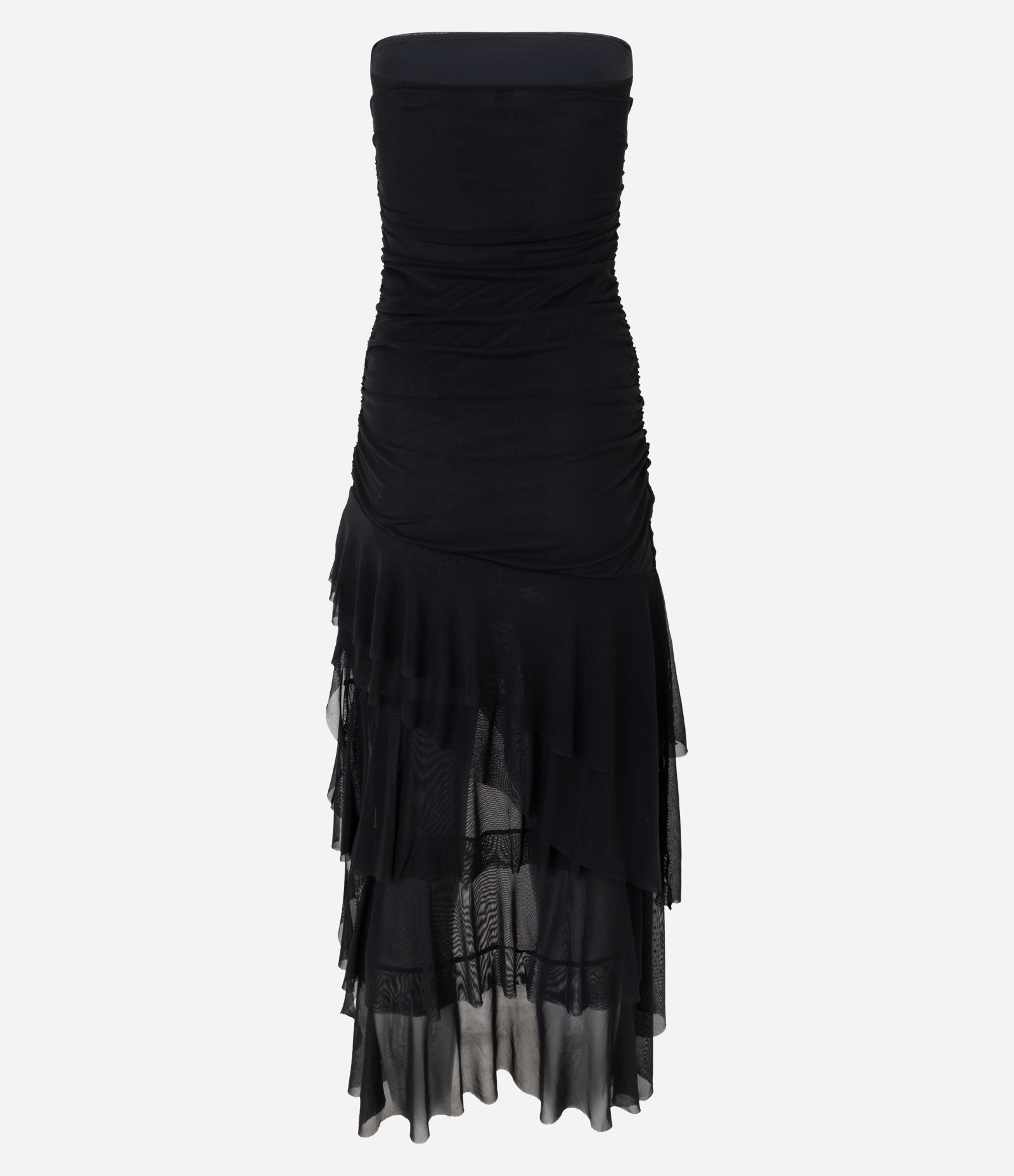 Vestido Midi em Tule com Babados Assimétricos e Barra Mullet Preto 6