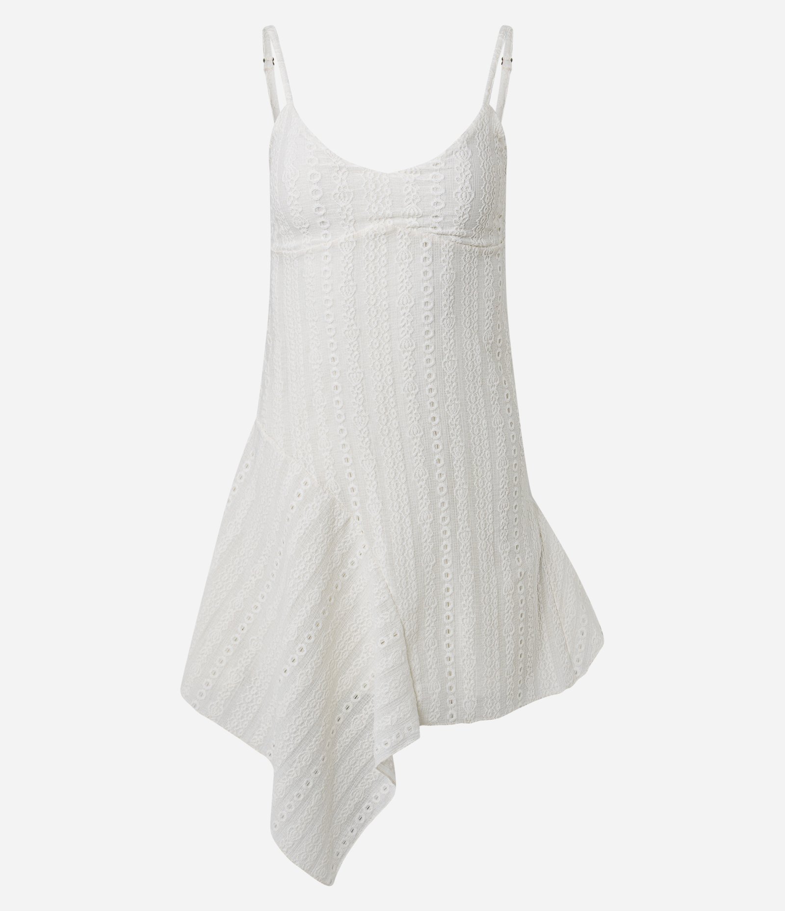 Vestido Curto Assimétrico em Laise com Alças Finas Branco 5