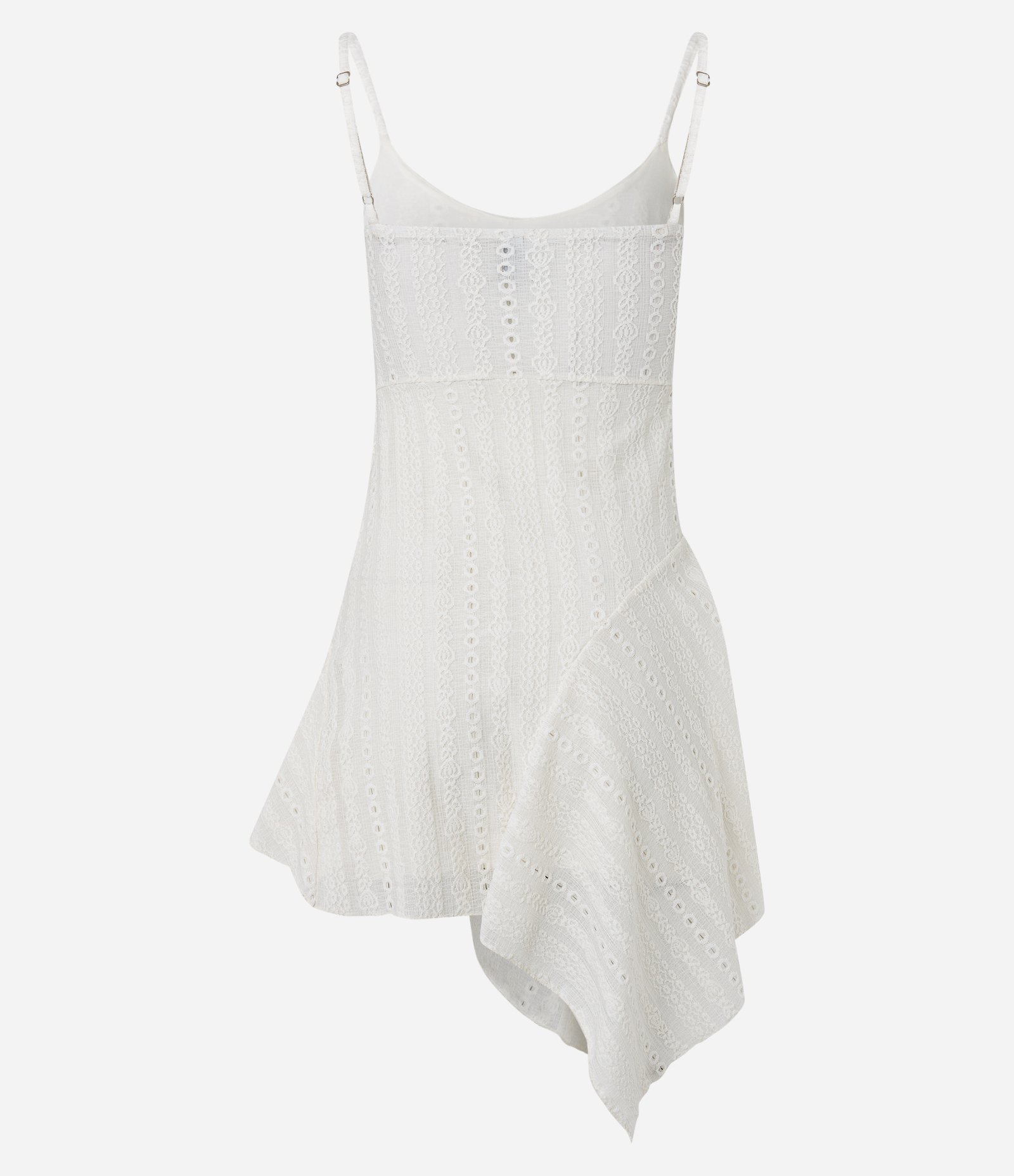 Vestido Curto Assimétrico em Laise com Alças Finas Branco 7