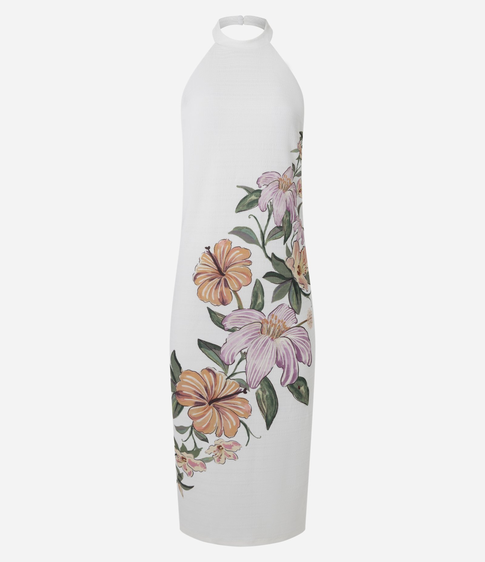 Vestido Midi Texturizado com Gola Halter e Estampa Floral Branco 5
