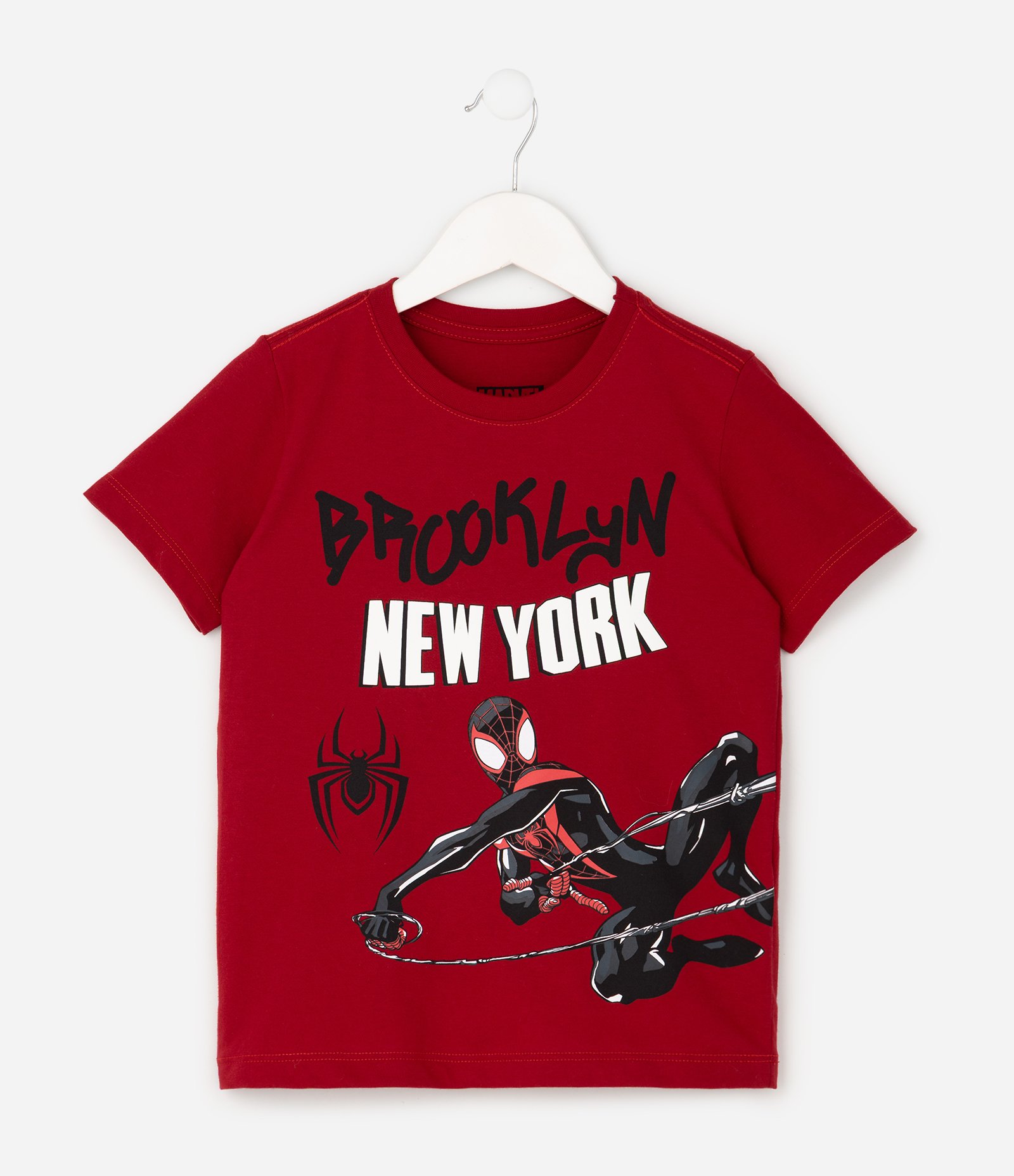 Camiseta Infantil em Algodão Spider-Man Brooklyn New York - Tam 4 a 12 Anos Vermelho 3