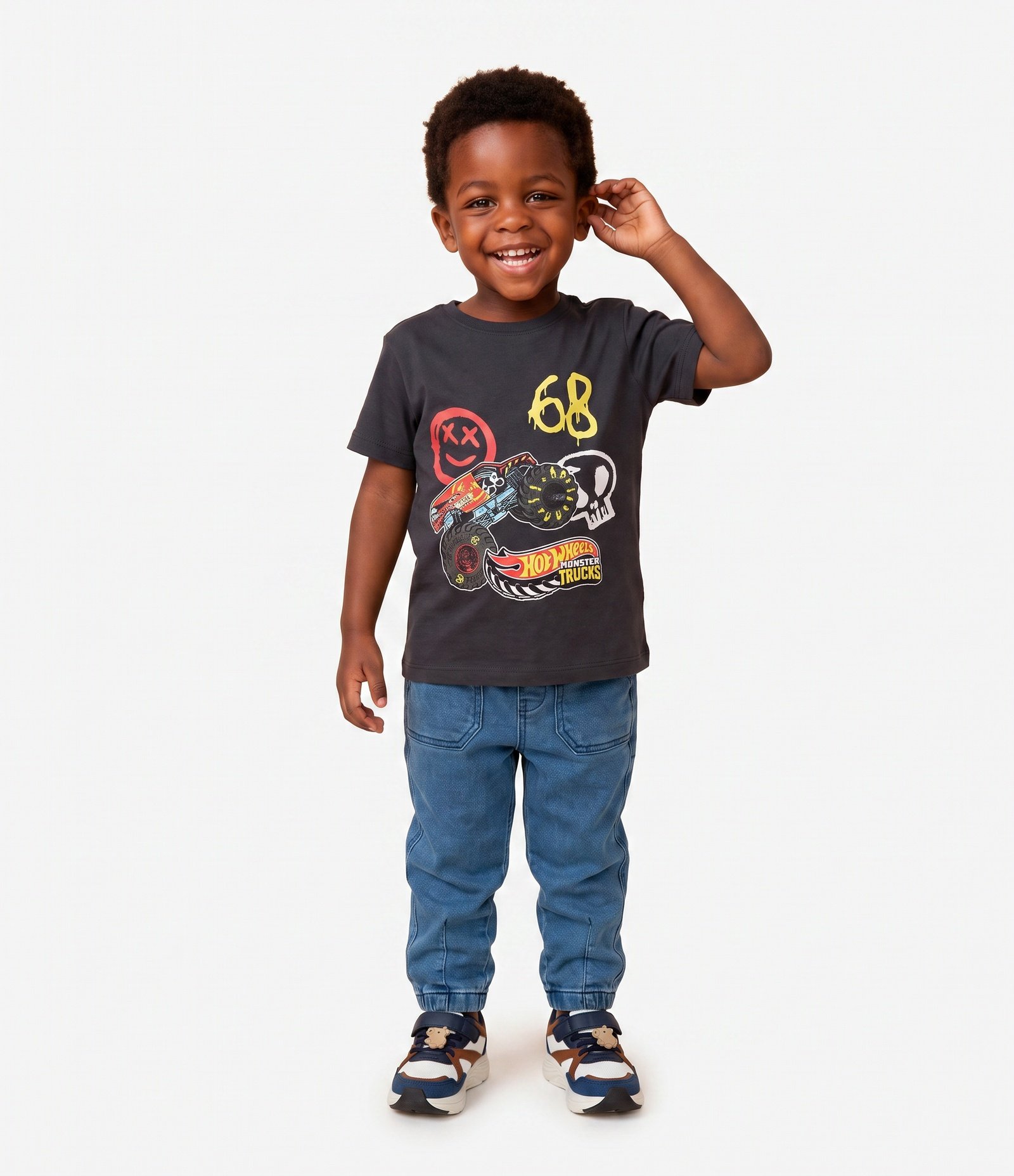 Camiseta Infantil em Algodão Hot Wheels Monster Trucks - Tam 4 a 10 Anos Cinza 1