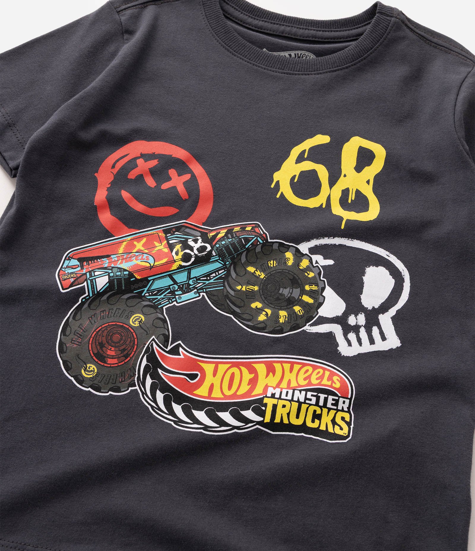 Camiseta Infantil em Algodão Hot Wheels Monster Trucks - Tam 4 a 10 Anos Cinza 4