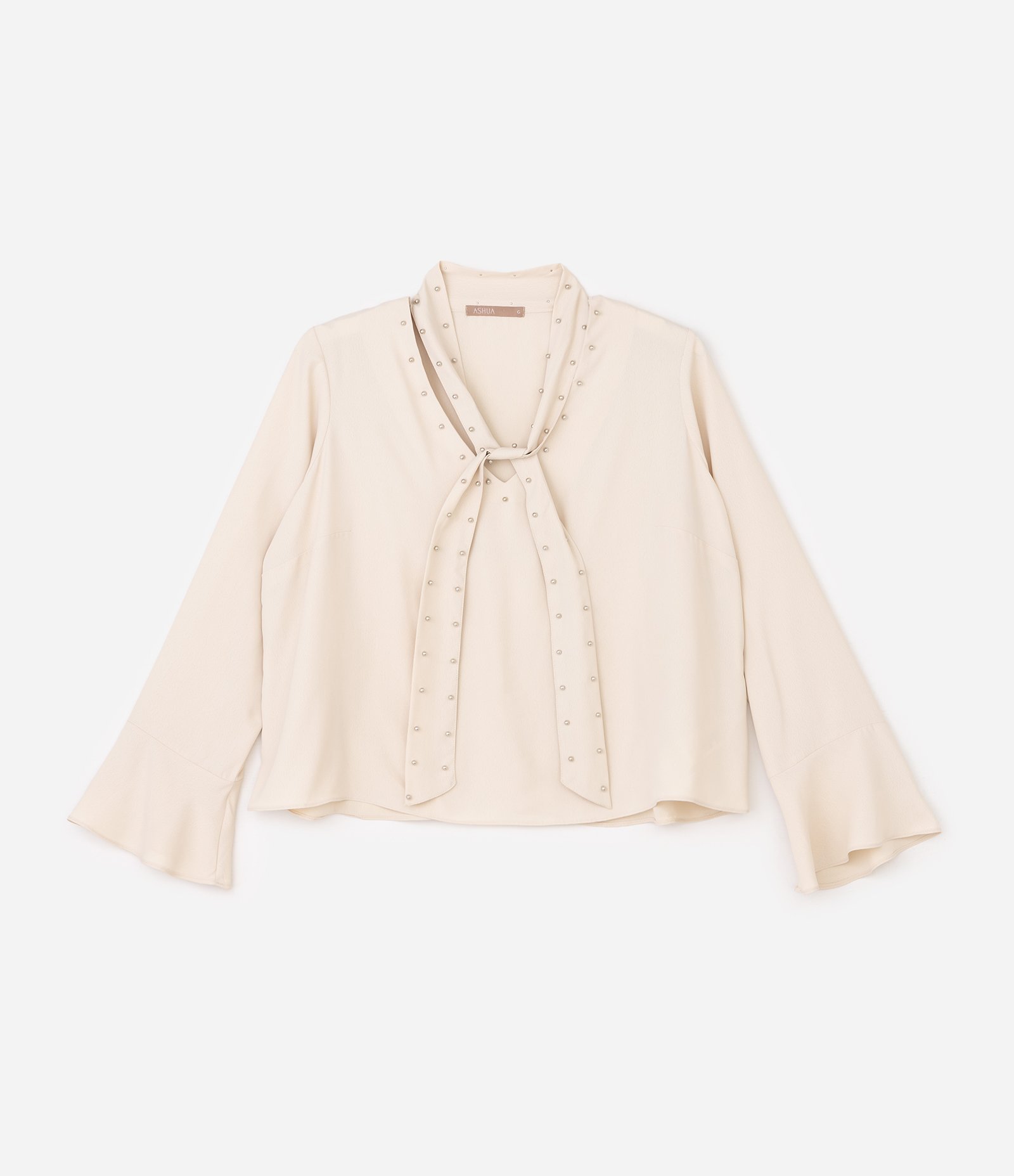 Blusa Regular em Crepe com Tachas e Faixa no Pescoço Curve & Plus Size Off White 5