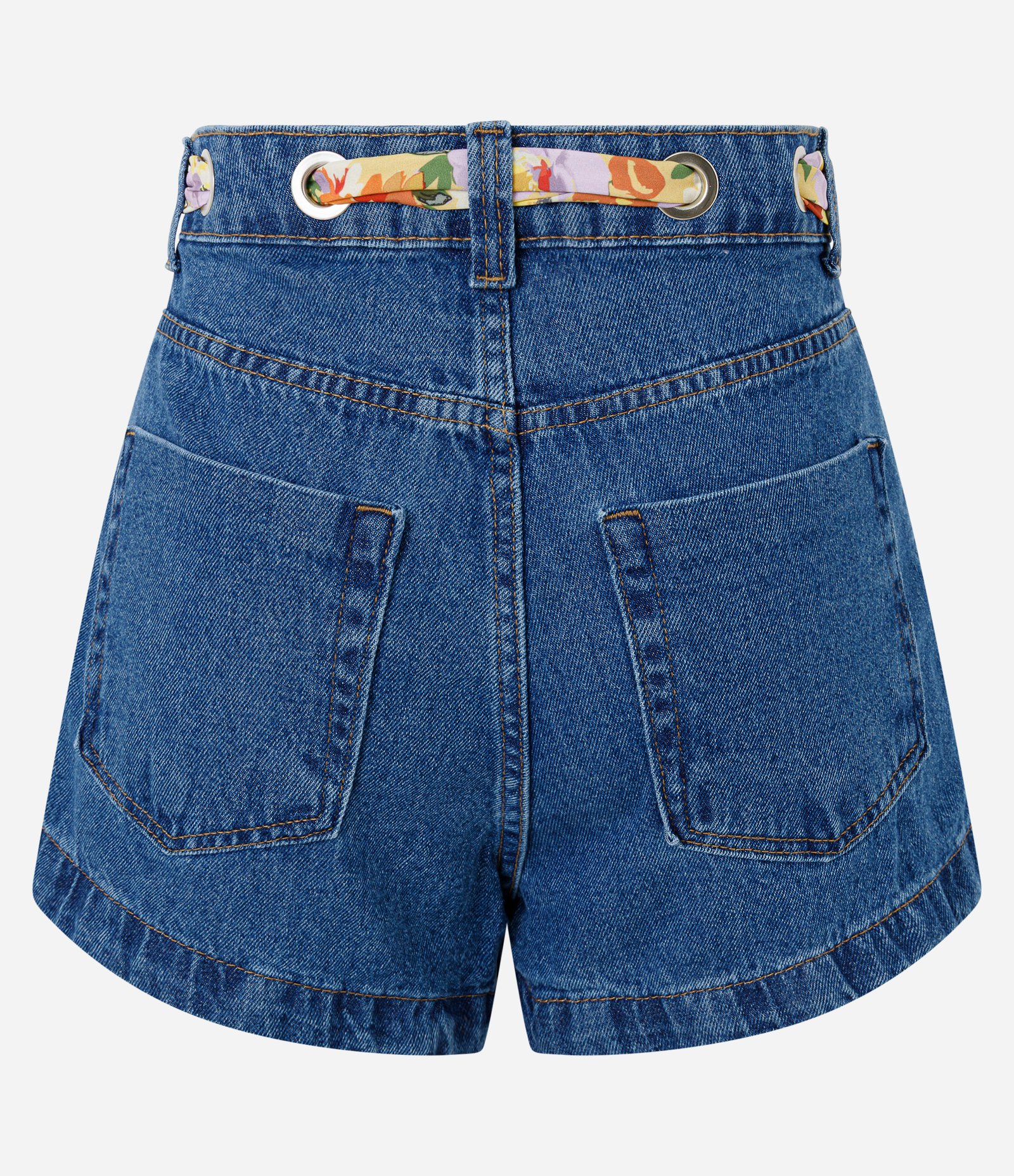 Short em Jeans com Cintura Alta Lenço e Ilhós Azul 8