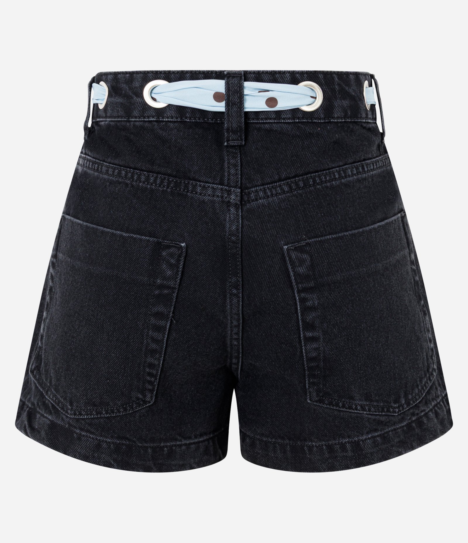 Short em Jeans com Cintura Alta Lenço e Ilhós Preto 7