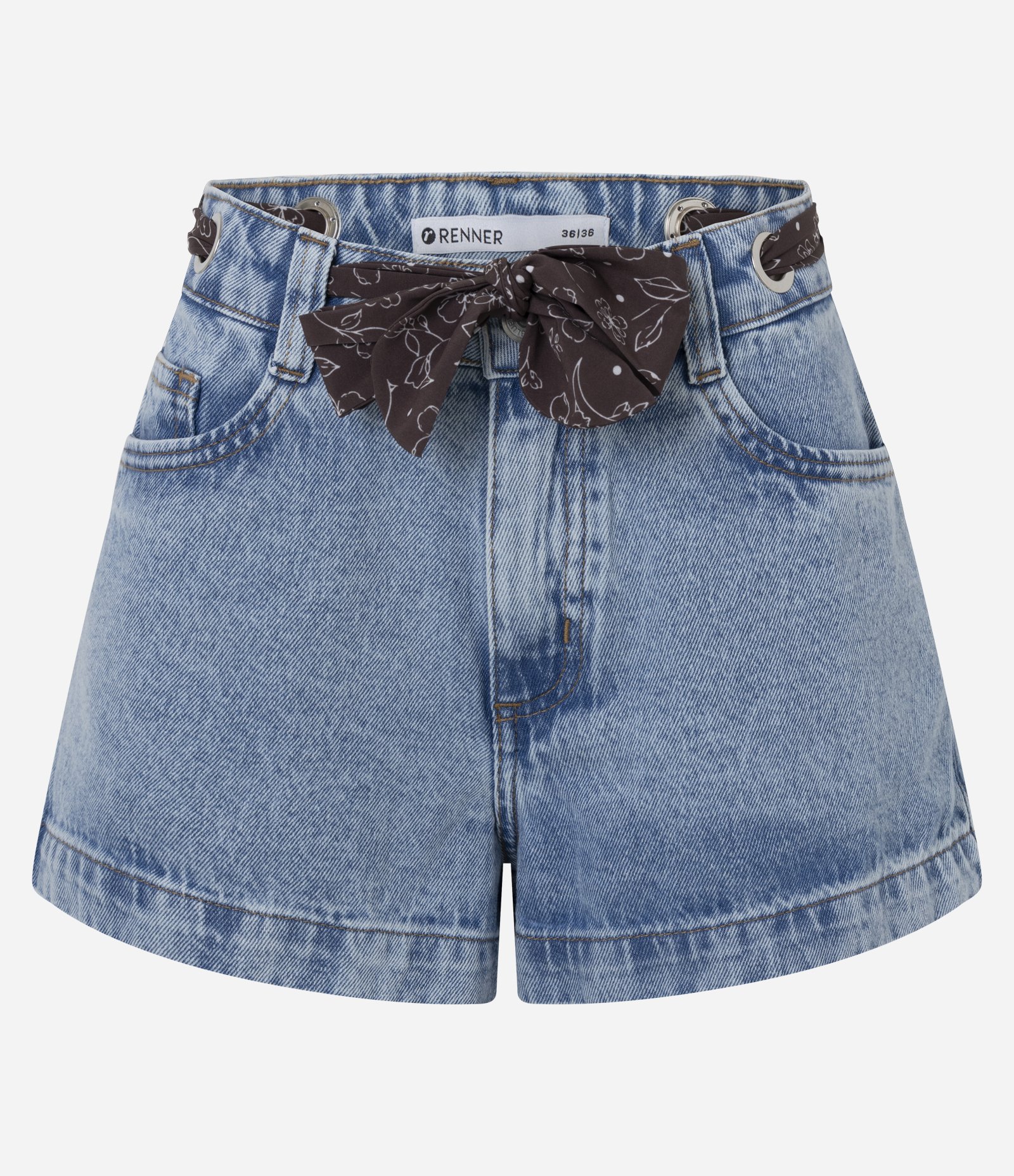 Short em Jeans com Cintura Alta Lenço e Ilhós Azul Claro 5