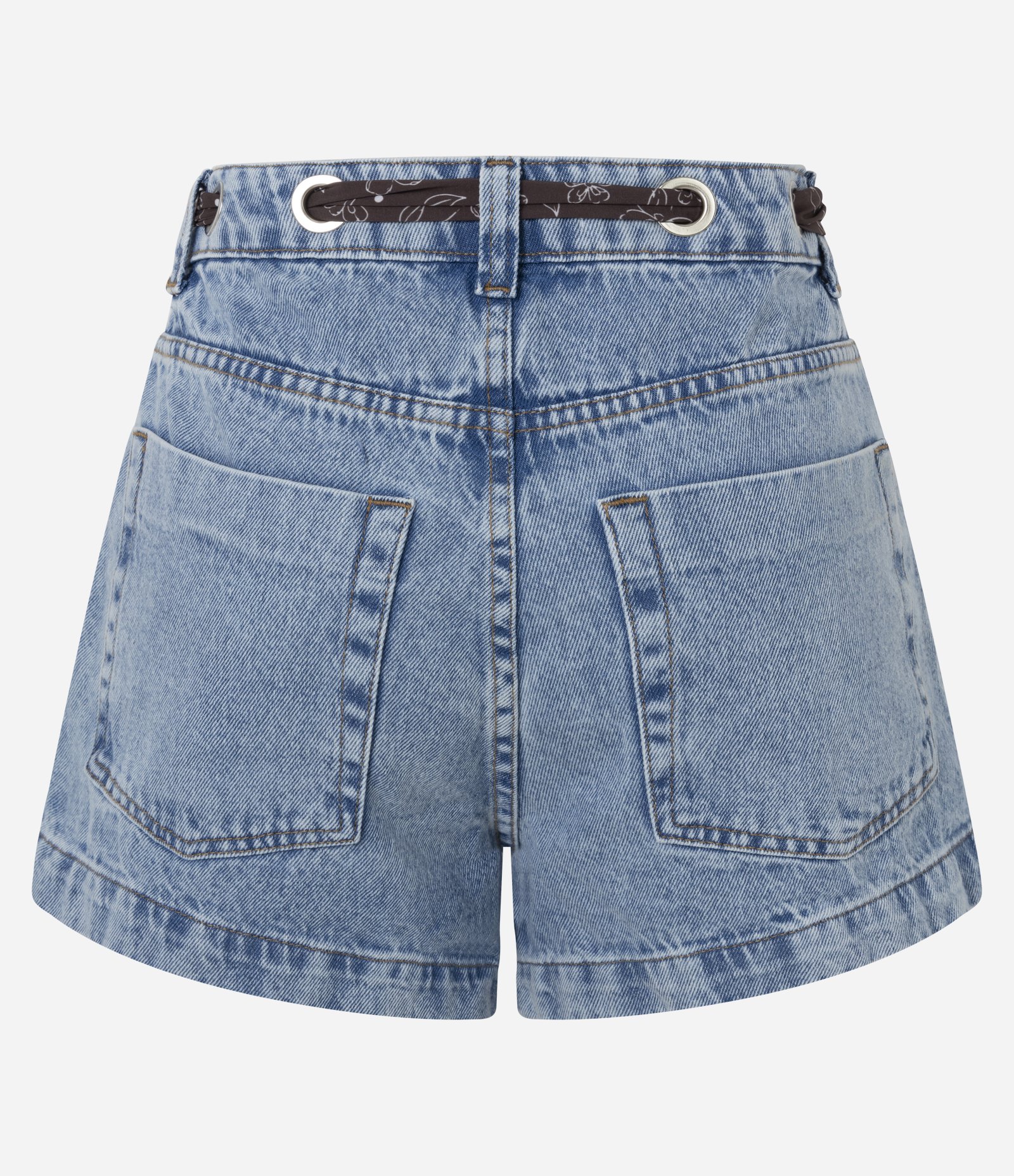 Short em Jeans com Cintura Alta Lenço e Ilhós Azul Claro 7