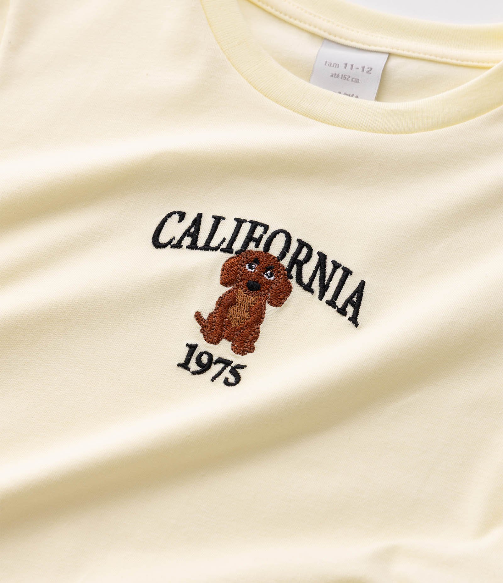 Camiseta Infantil Em Algodão Lettering California com Cachorrinho - Tam 5 a 16 Anos Amarelo 6