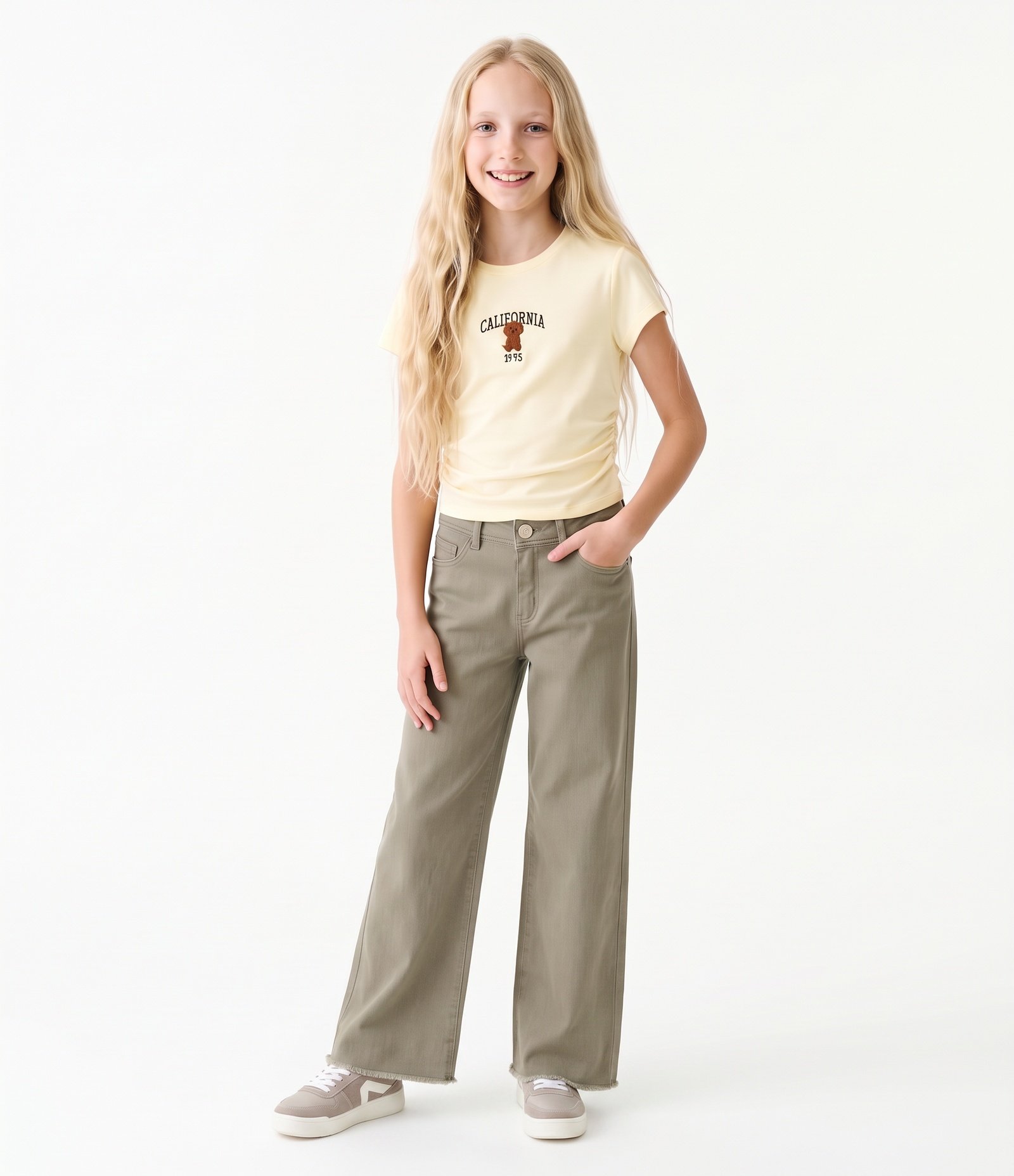 Camiseta Infantil Em Algodão Lettering California com Cachorrinho - Tam 5 a 16 Anos Amarelo 1