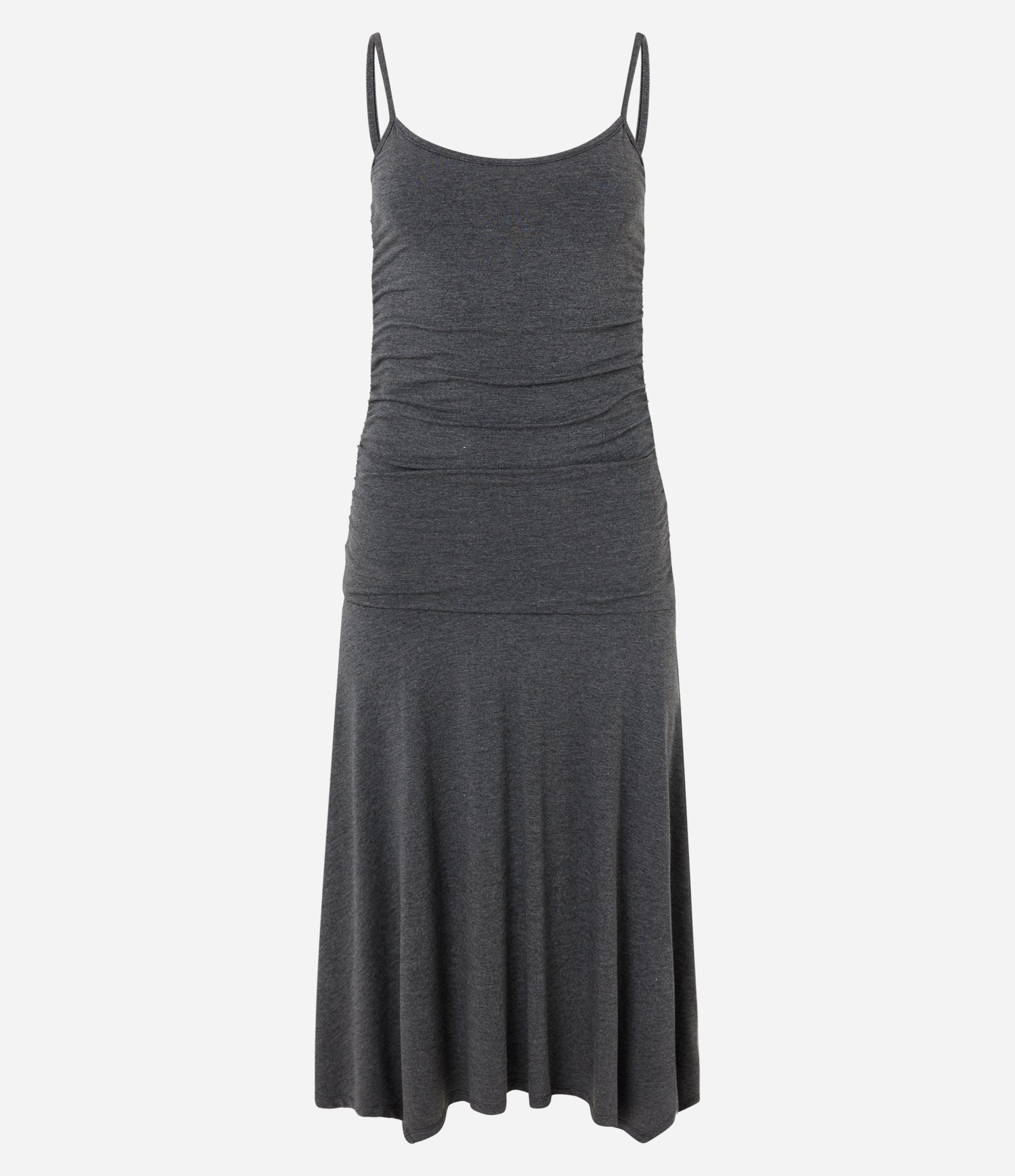 Vestido New Midi em Malha com Drapeados e Barra Assimétrica Cinza Escuro 5