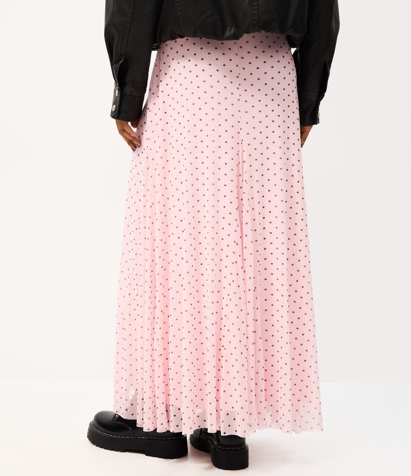 Saia Longa Tule poá com nesgas new midi Poa Rosa 4