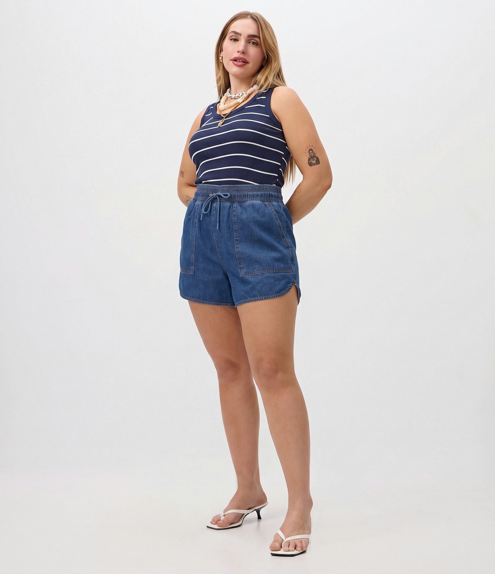 Blusa em Ribana Listrada Curve & Plus Size Azul 2